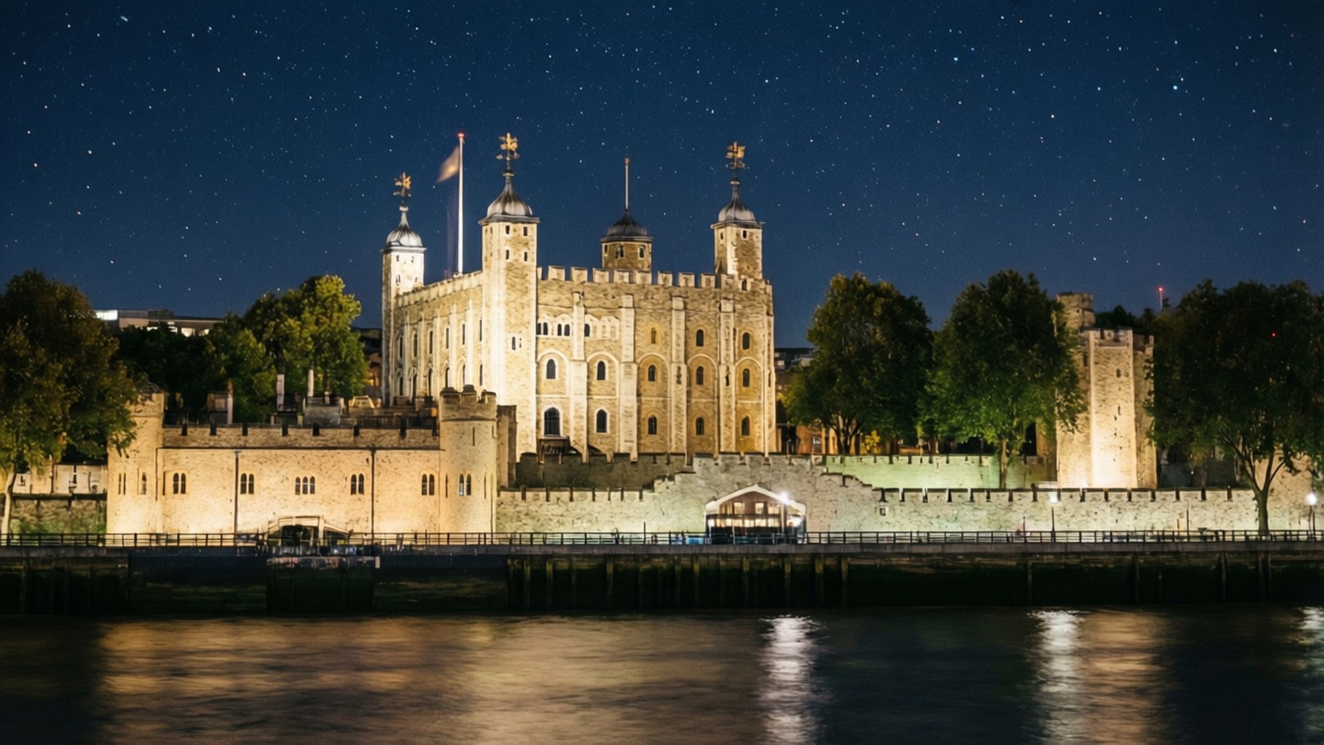 Tower of London, night, starry sky, Full HD Desktop Wallpaper