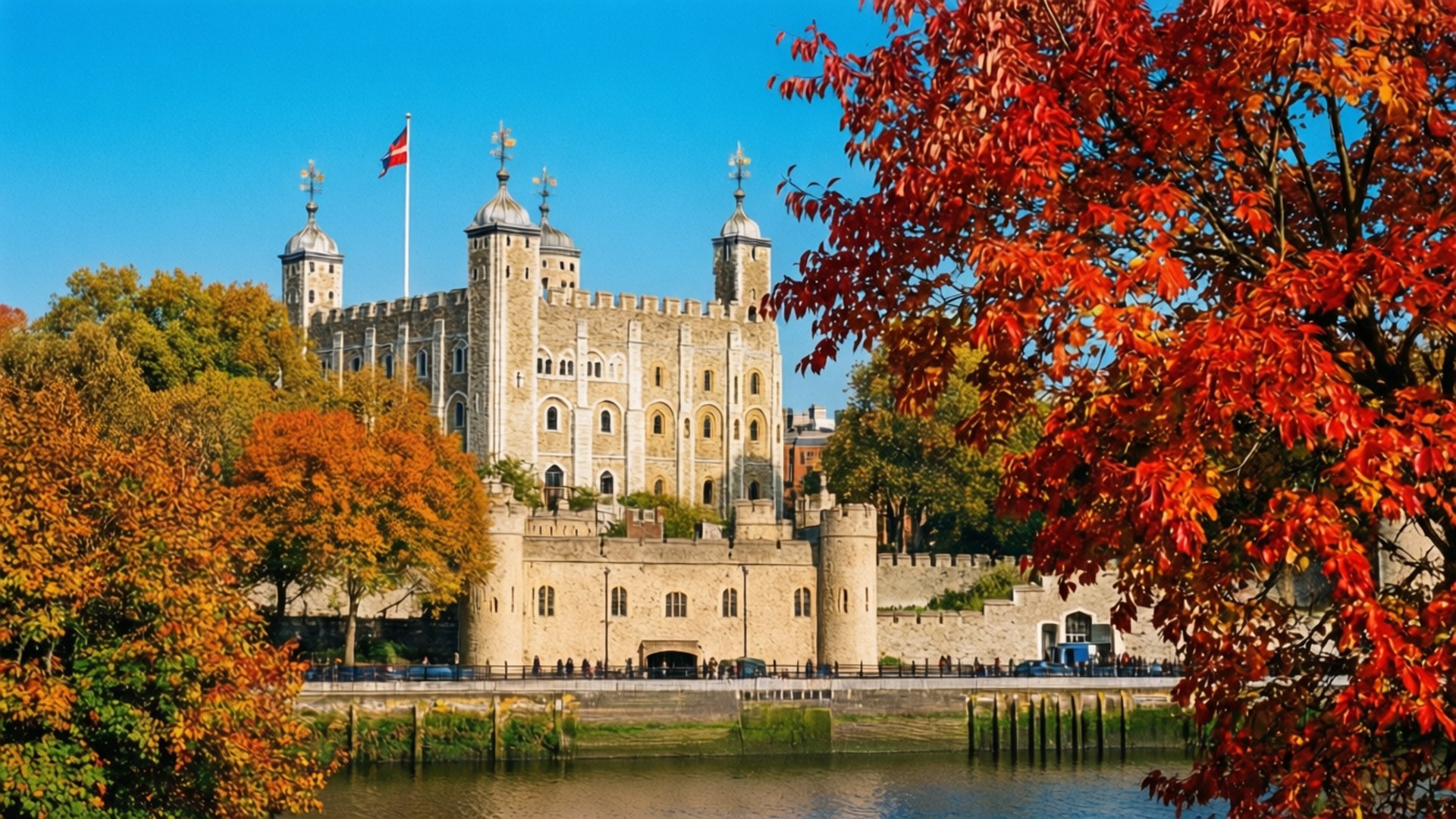 Tower of London, autumn, foliage, Full HD Desktop Wallpaper