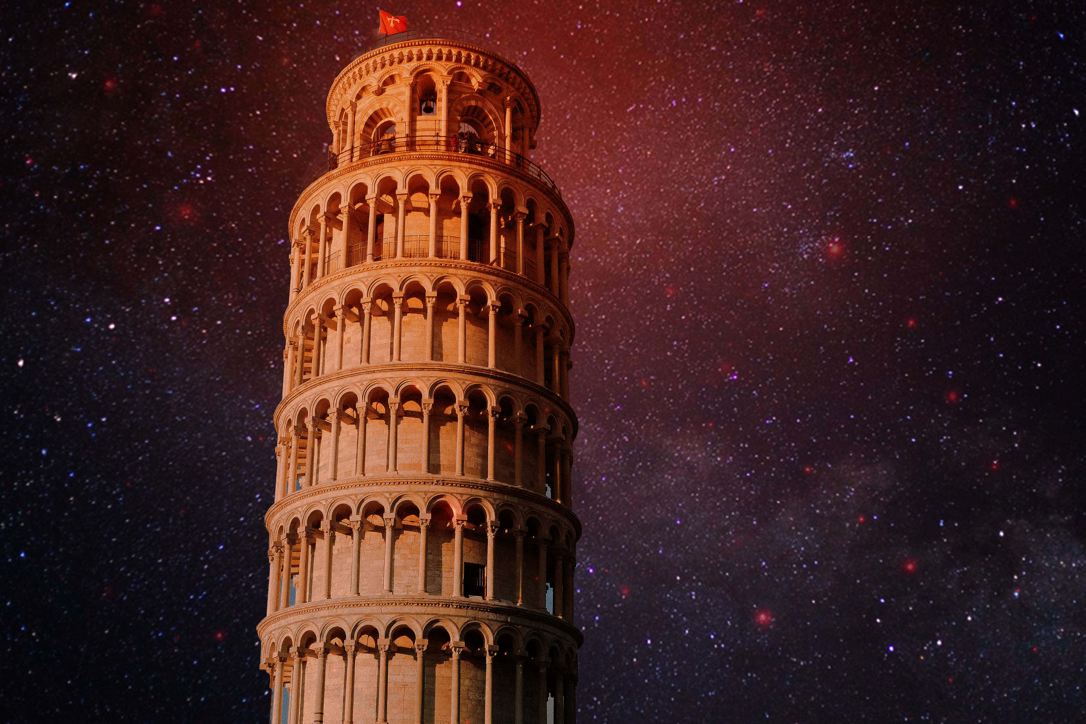 Tower Of Pisa, galaxy aesthetic, starry sky, 2K Desktop Wallpaper