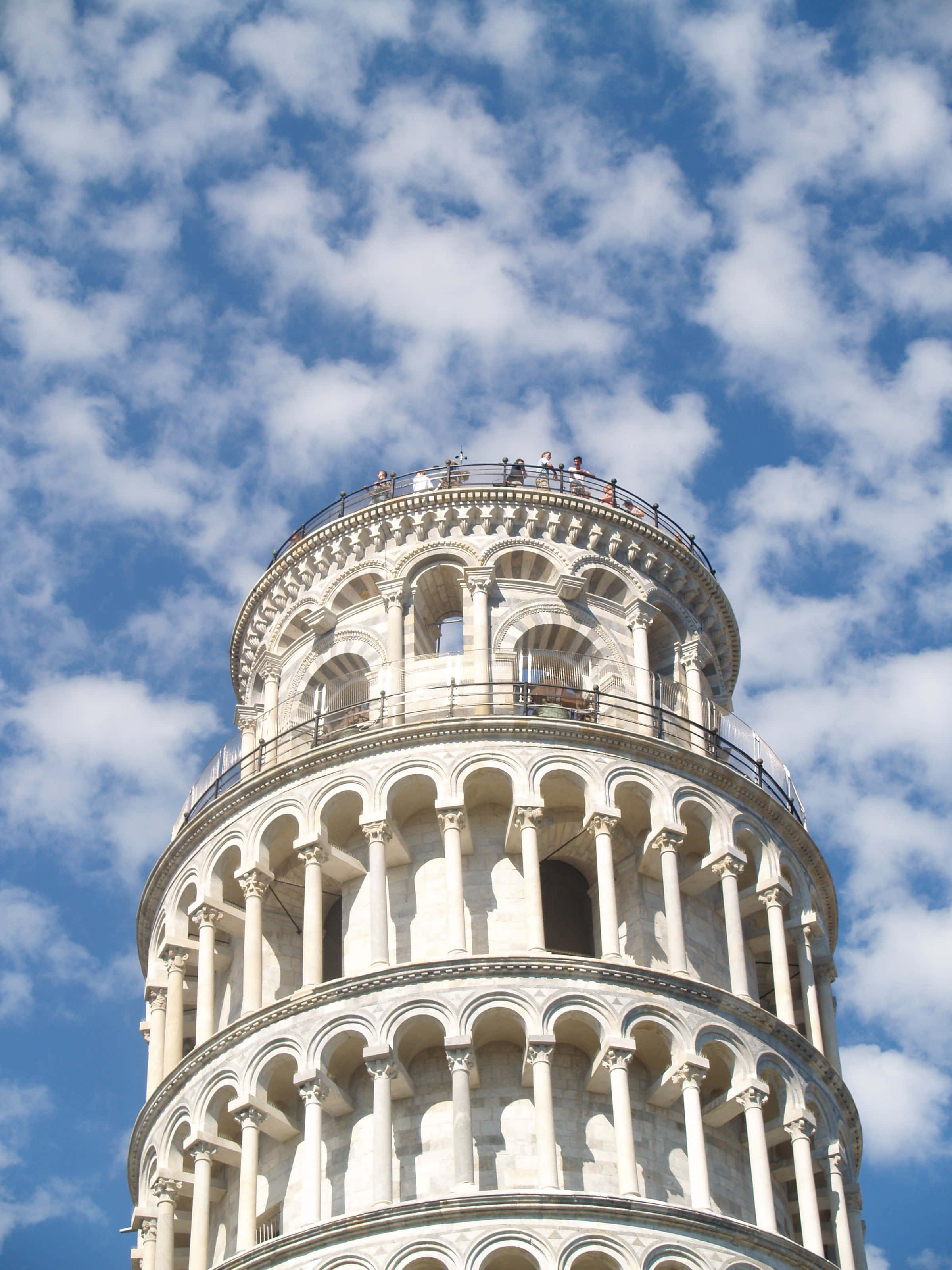 Tower Of Pisa, white marble, bright blue sky, 2K Phone Wallpaper