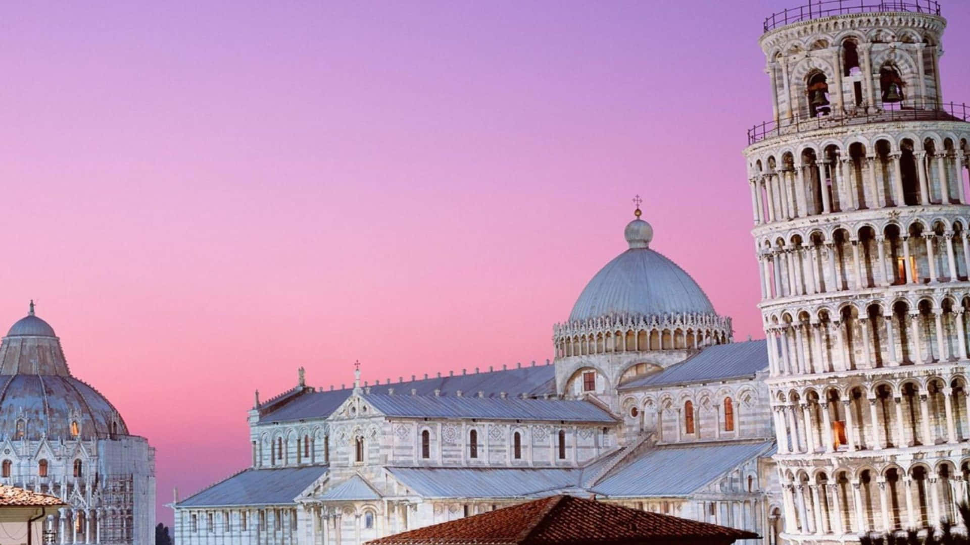 Tower Of Pisa, pink sky, sunset sky, Full HD Desktop Wallpaper