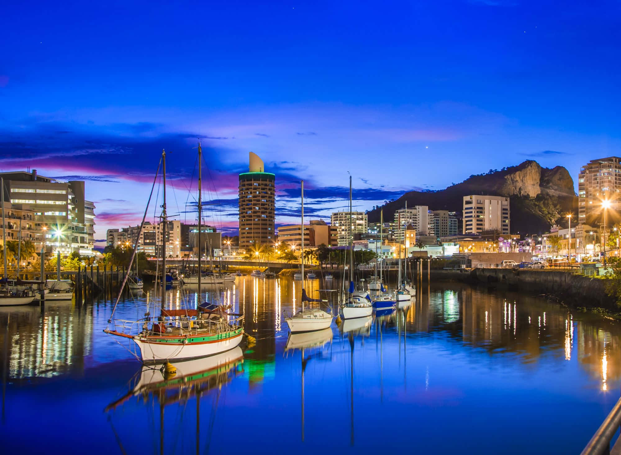 Townsville, marina, twilight, Full HD Desktop Wallpaper