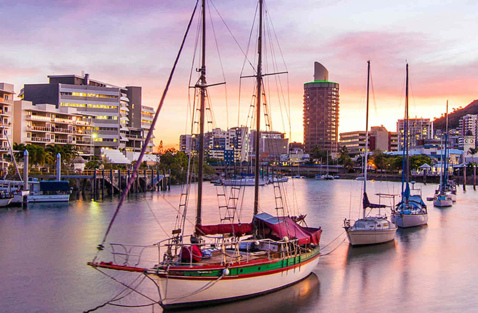Townsville, sunset, harbor, HD Desktop Wallpaper