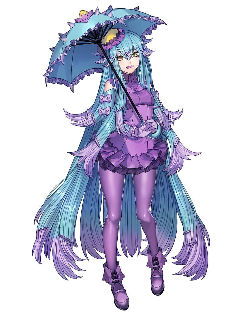 Toxapex, anime girl, long blue and purple hair, SD Phone Wallpaper