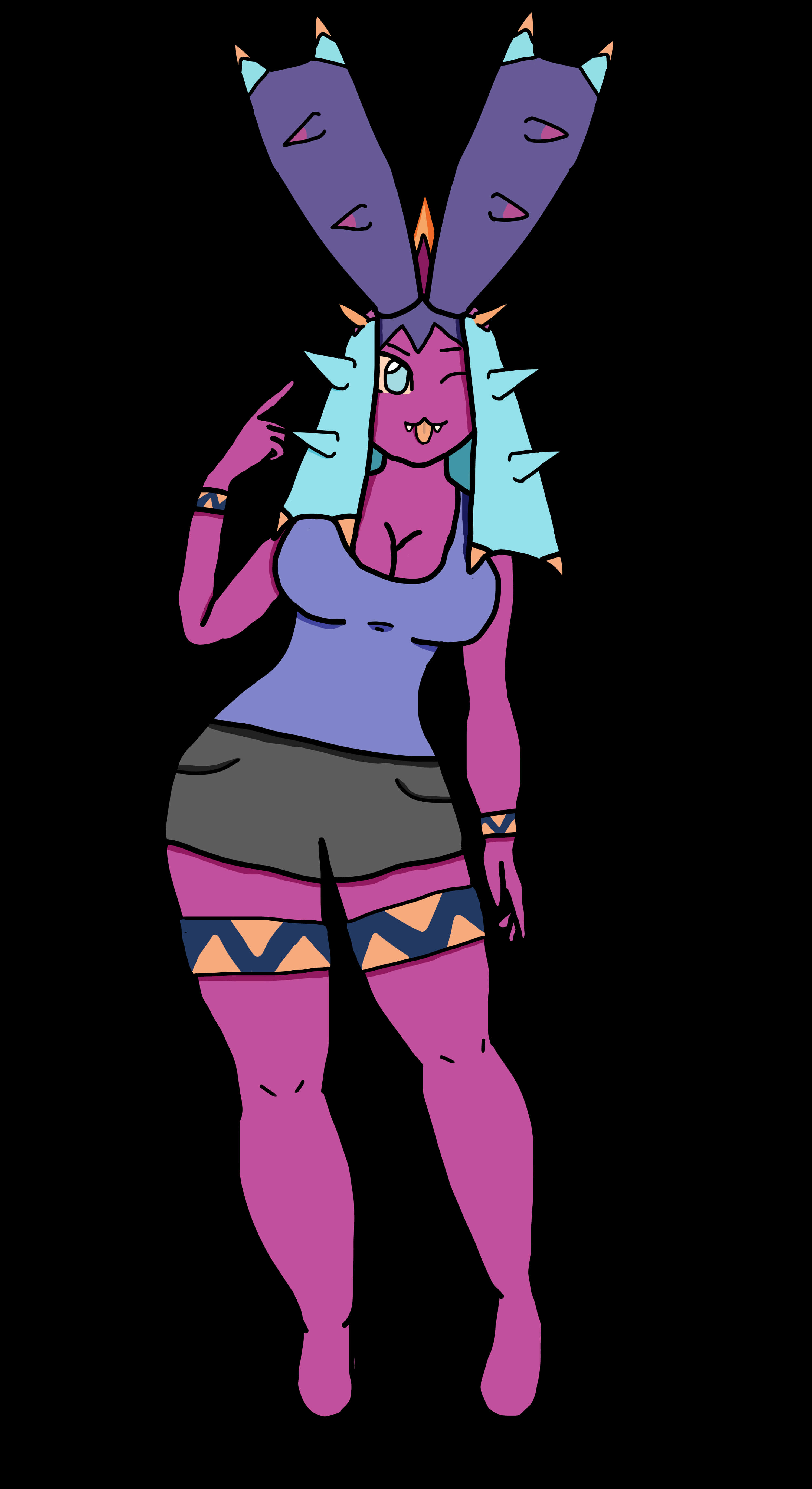 Toxapex, purple rabbit-headed girl, cyan spikes, 5K Phone Wallpaper
