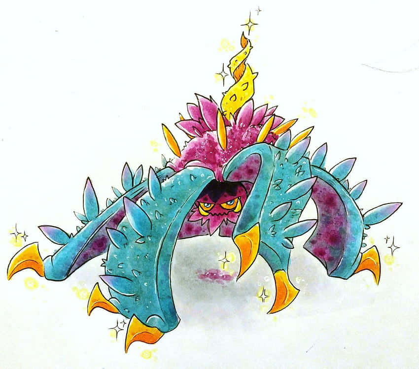 Shiny Toxapex, teal claws, pink spiky shell, SD Desktop Wallpaper