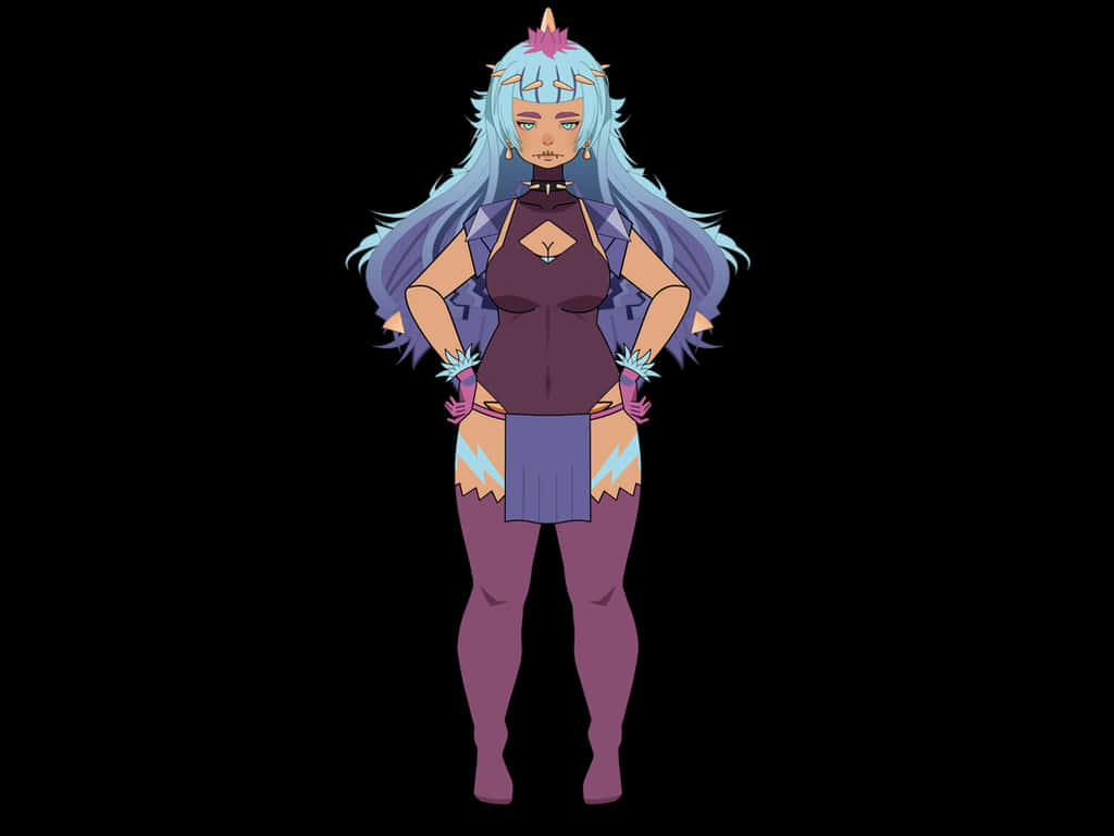 Toxapex, anime girl, long blue hair, SD Desktop Wallpaper