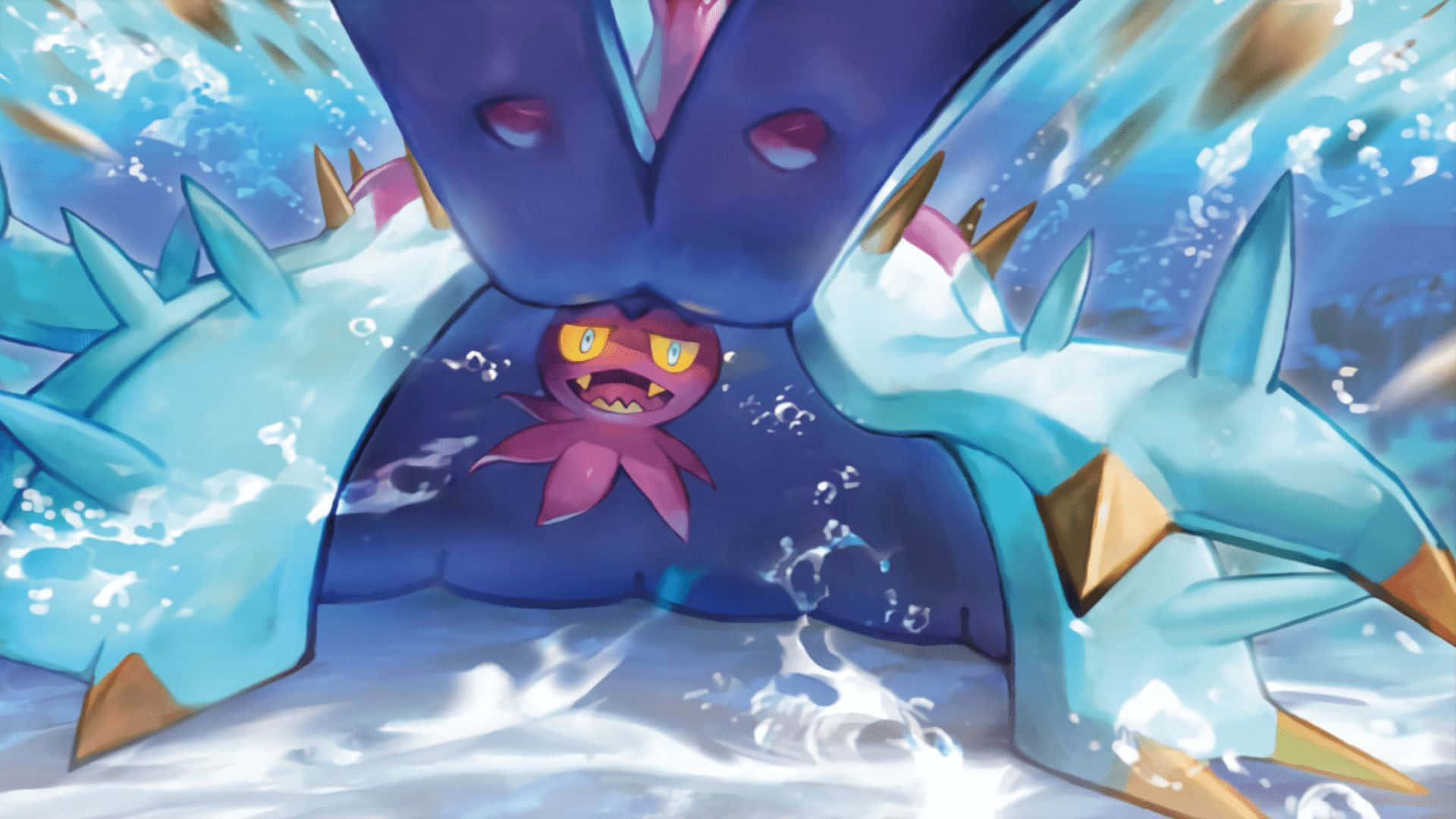 Toxapex, pink octopus-like, glowing eyes, Full HD Desktop Wallpaper