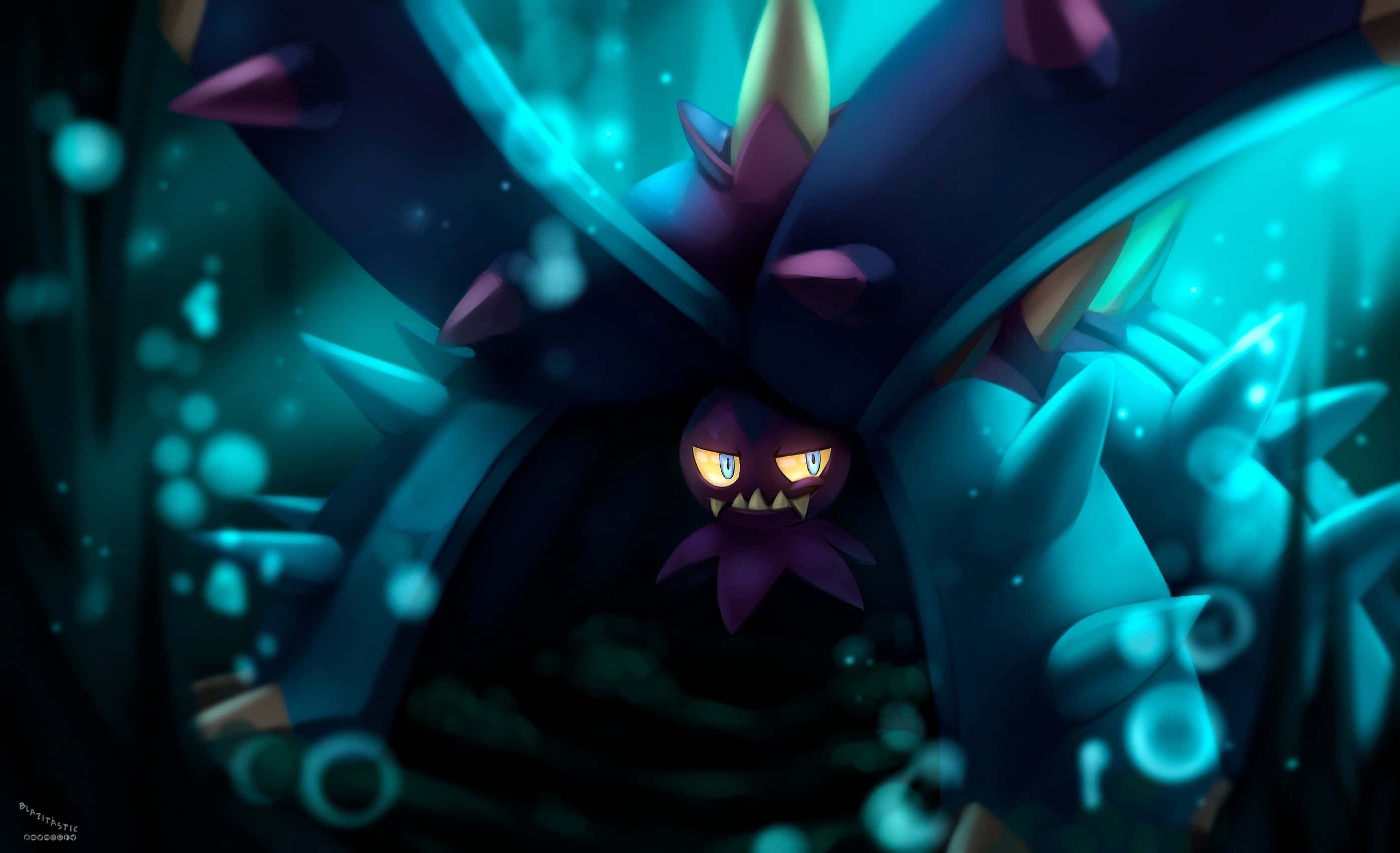 Toxapex, purple, glowing yellow eyes, 2K Desktop Wallpaper