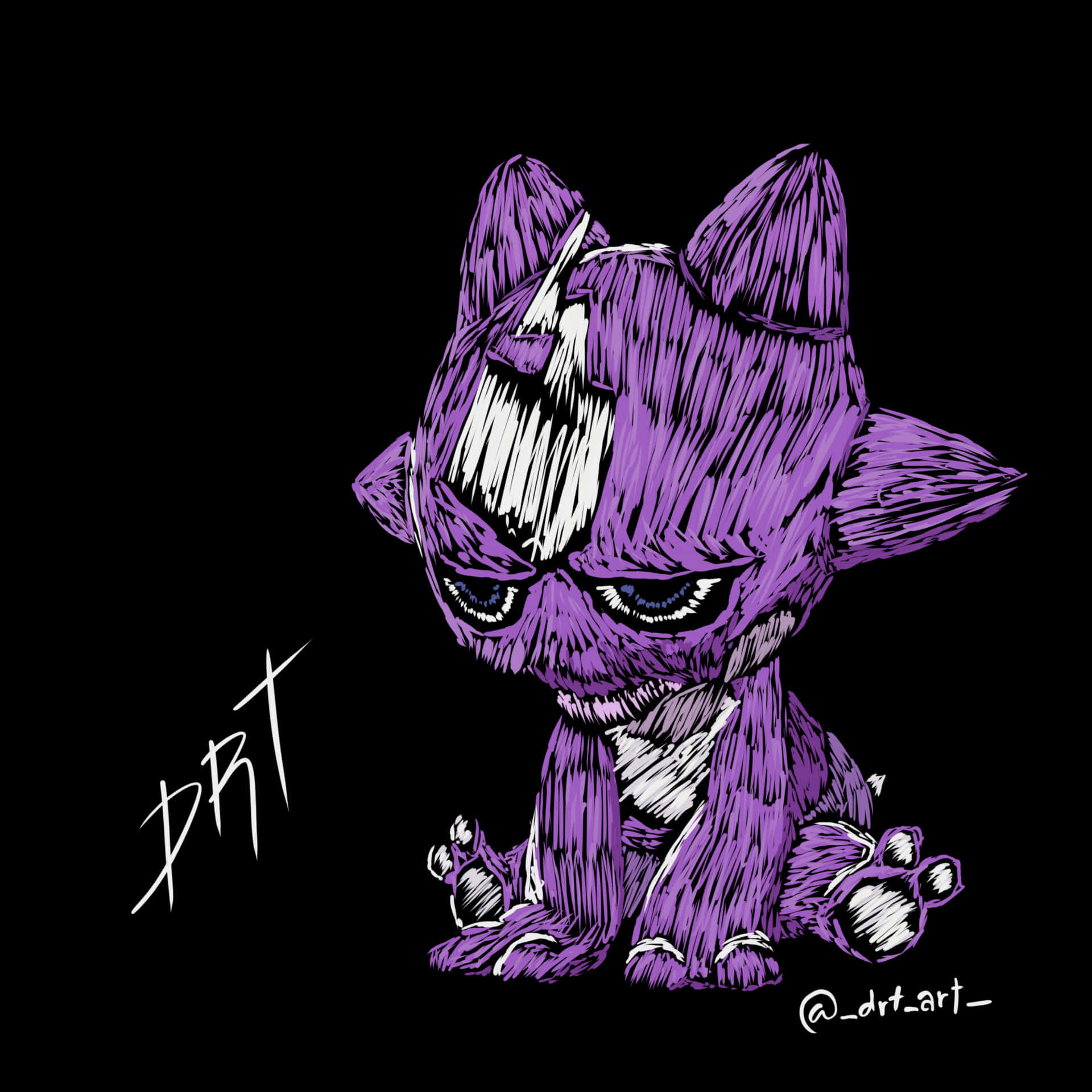 Toxel, purple chibi-style cat, sharp teeth, Full HD Desktop Wallpaper