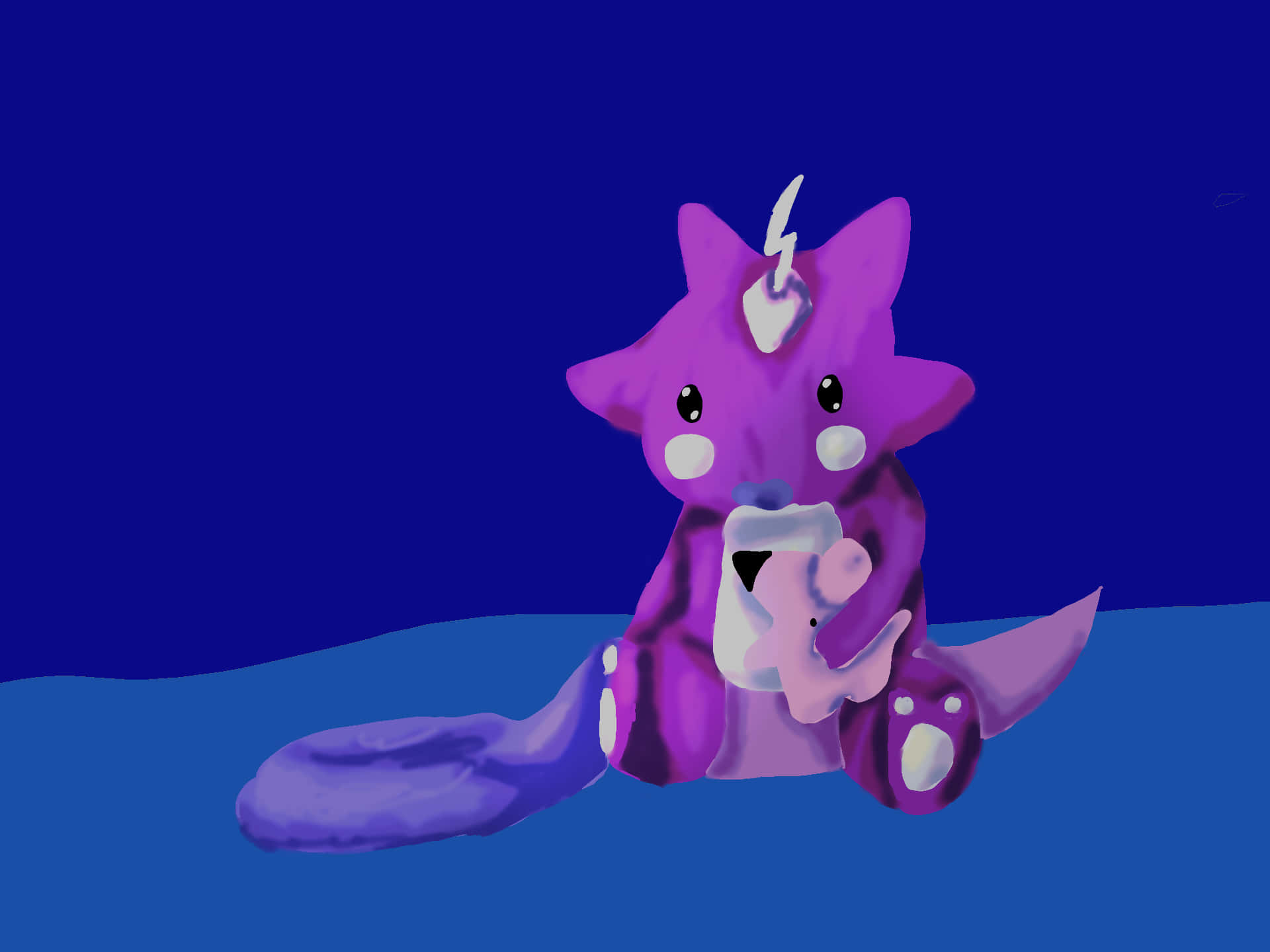 Cute Baby Toxel Desktop, purple cartoon fox, lightning bolt horn, Full HD Desktop Wallpaper