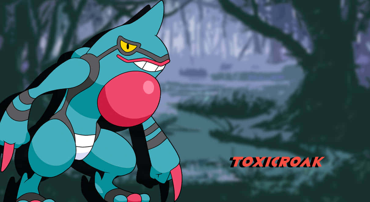 Toxicroak, blue poison-type, red bulbous throat, SD Desktop Wallpaper