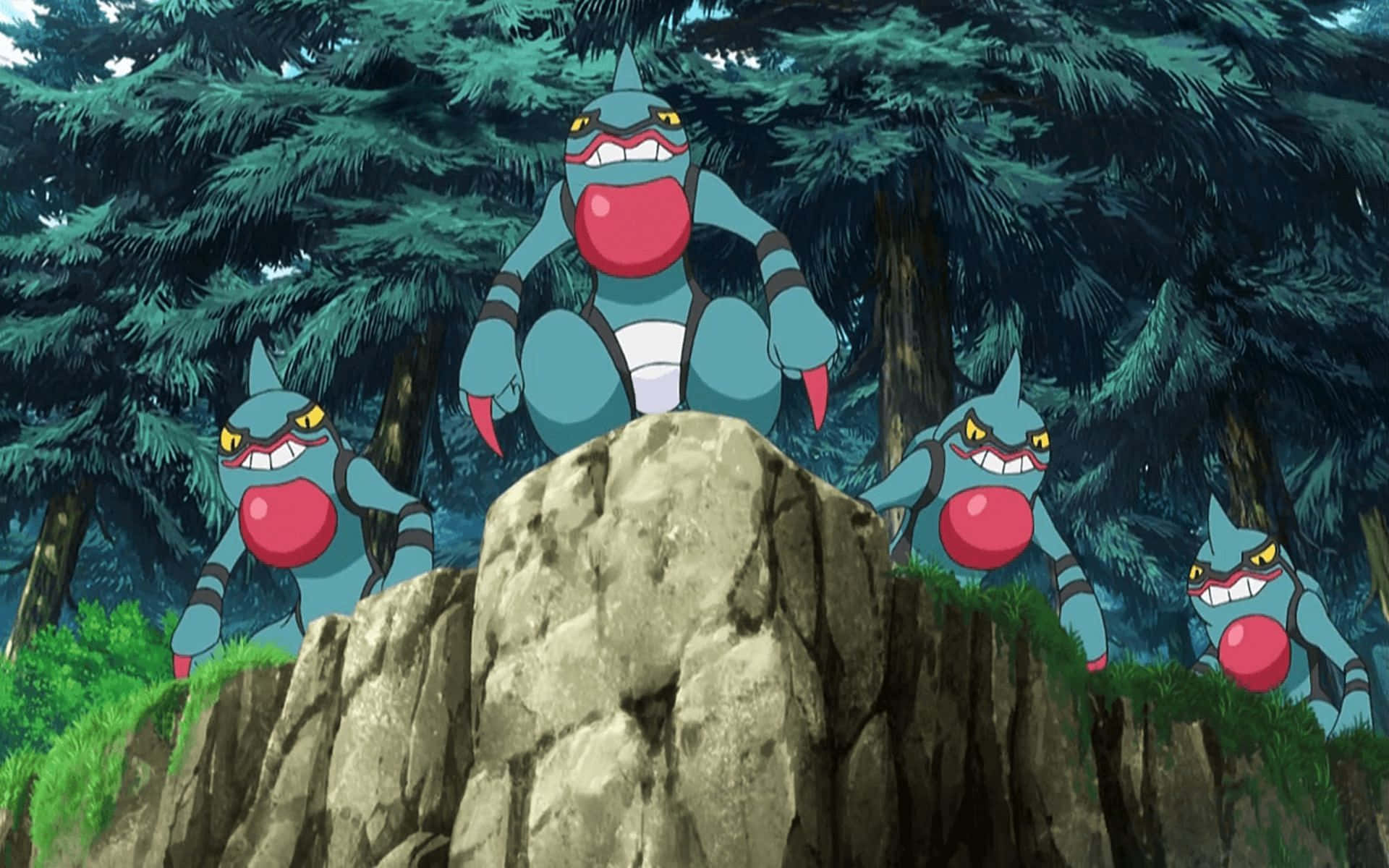 Toxicroak, blue, red cheeks, Full HD Desktop Wallpaper