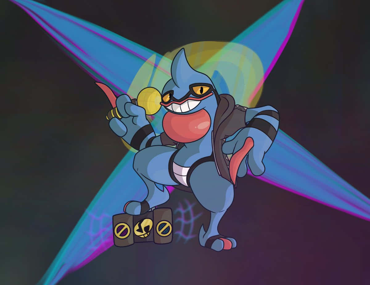 Toxicroak, blue anime-style, red belly, SD Desktop Wallpaper