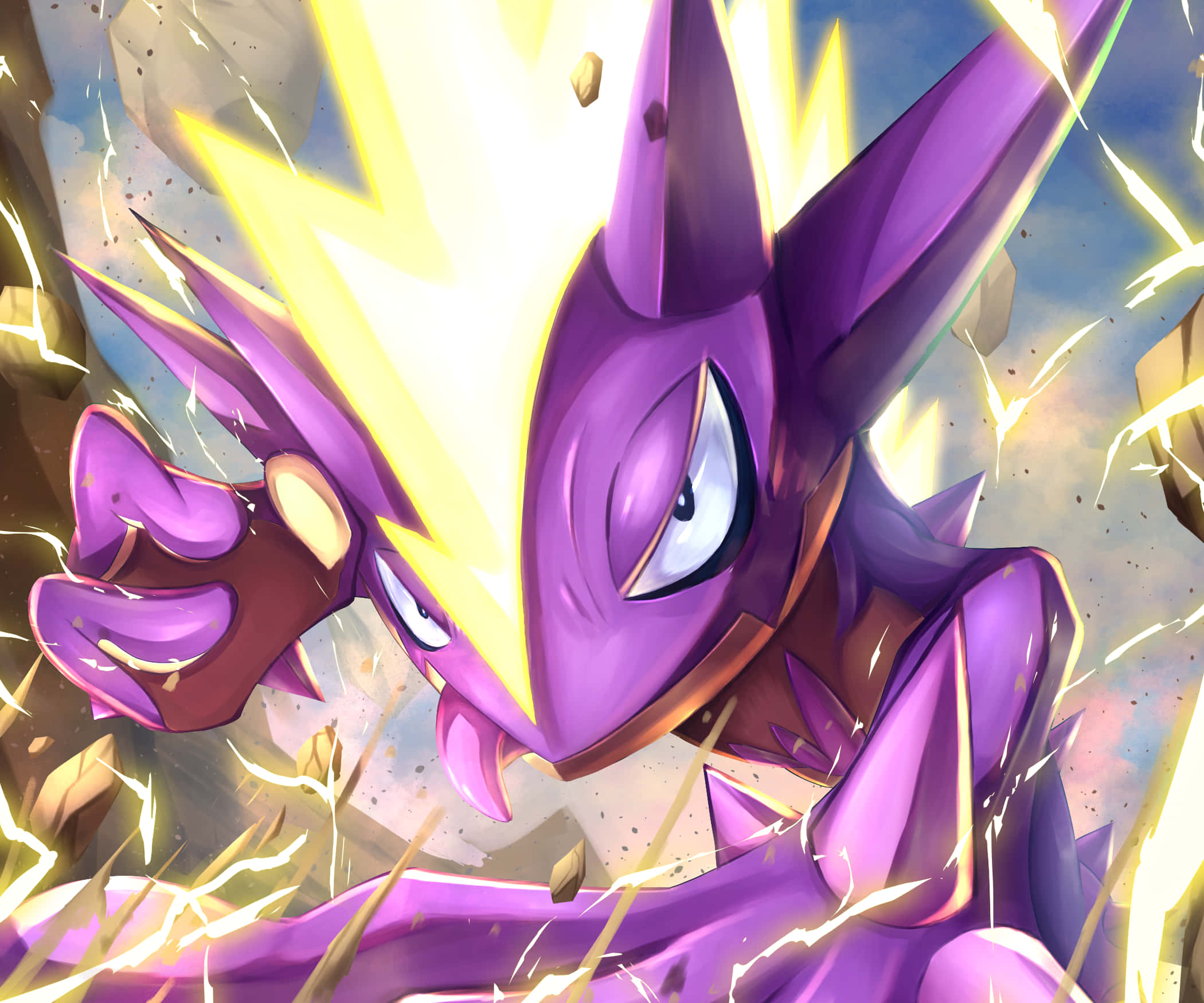 Toxtricity, purple, glowing yellow lightning, Full HD Desktop Wallpaper