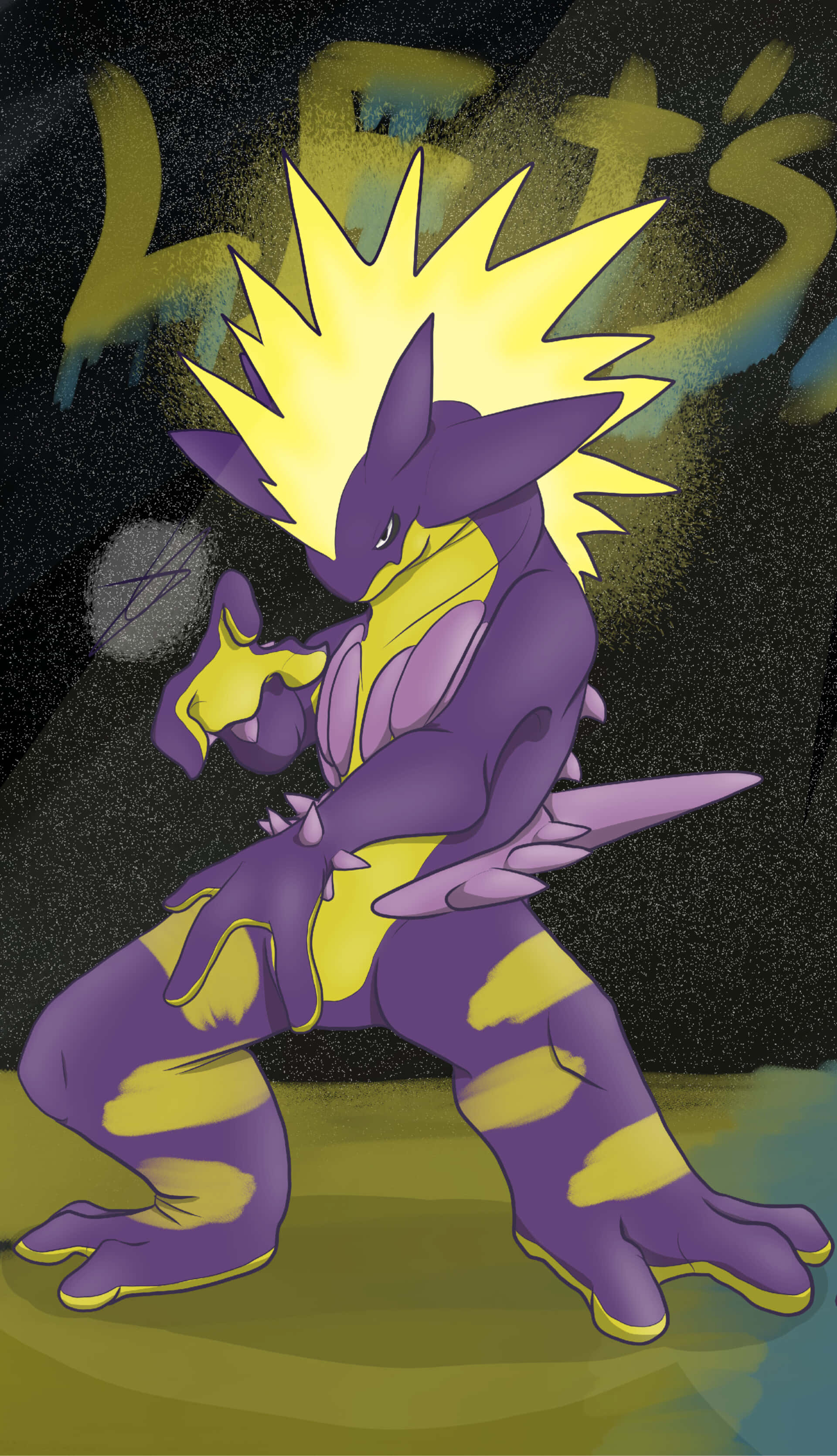 Toxtricity, purple and yellow, anime-style, 2K Phone Wallpaper