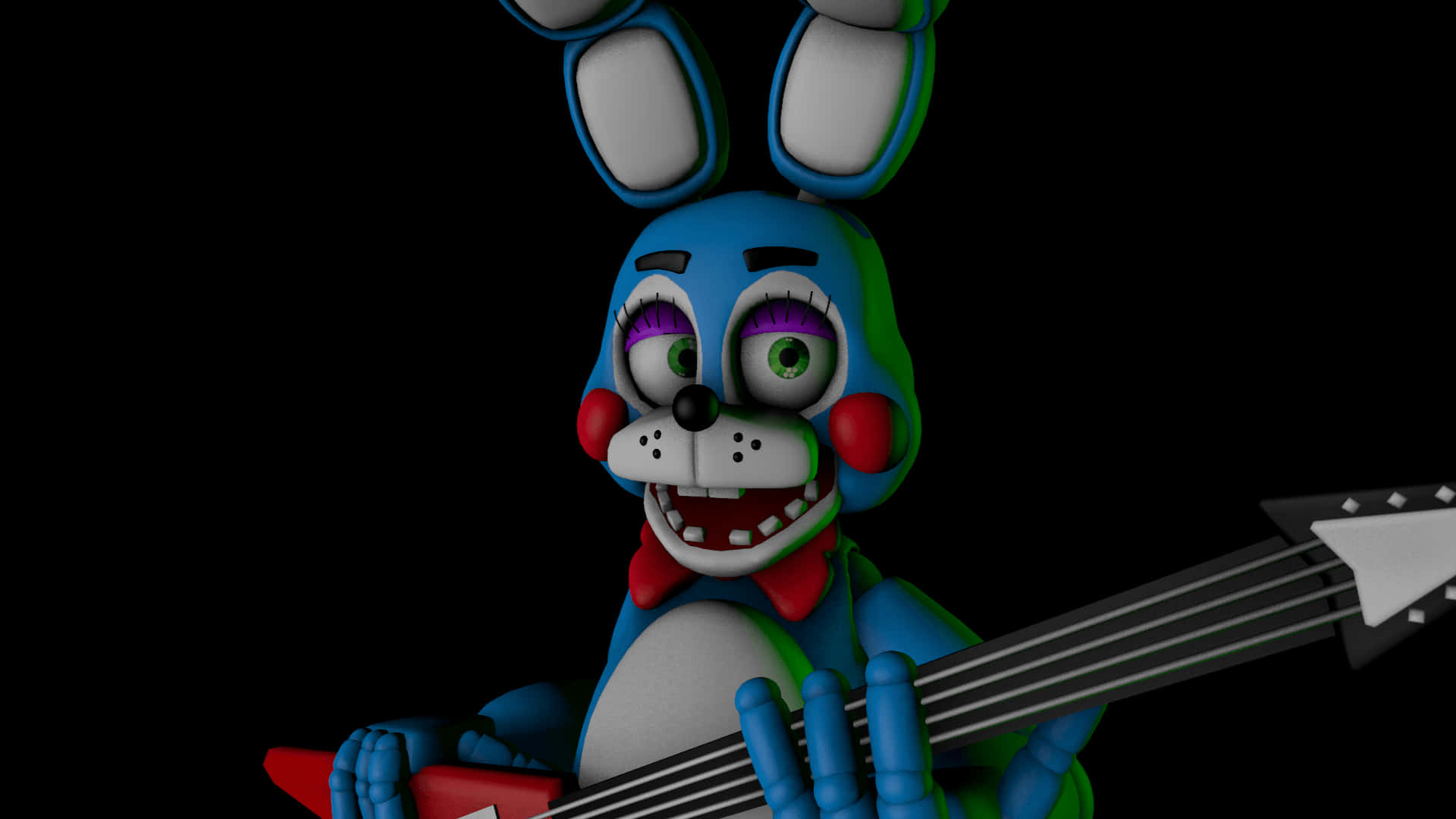 Toy Bonnie, blue animatronic bunny, red bow, Full HD Desktop Wallpaper