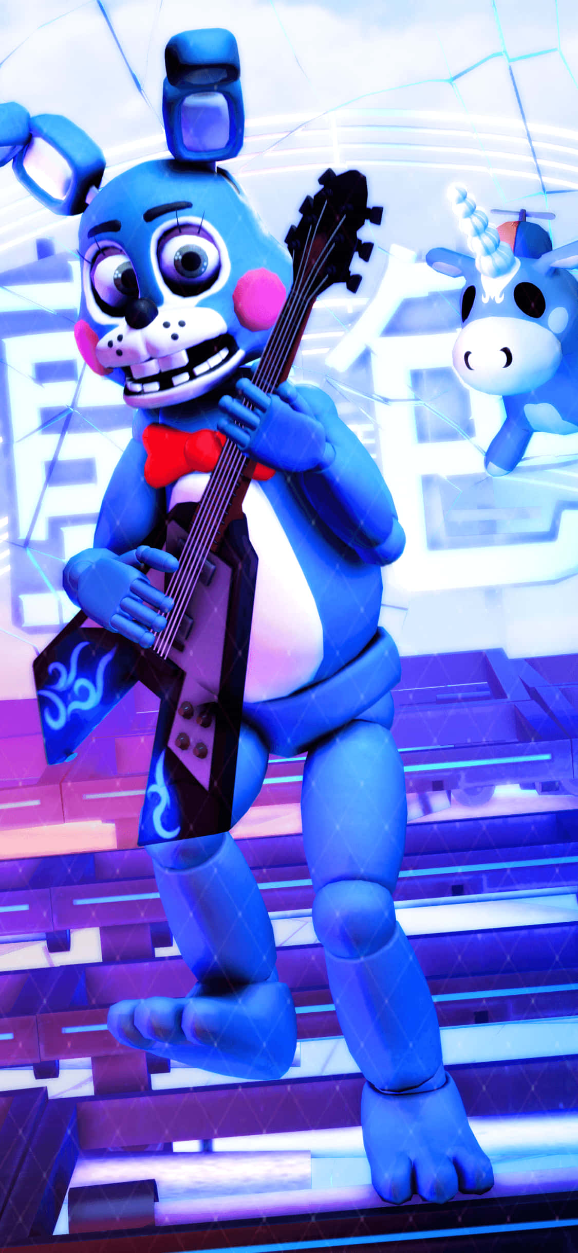 Toy Bonnie, blue animatronic rabbit, red bowtie, Full HD Phone Wallpaper