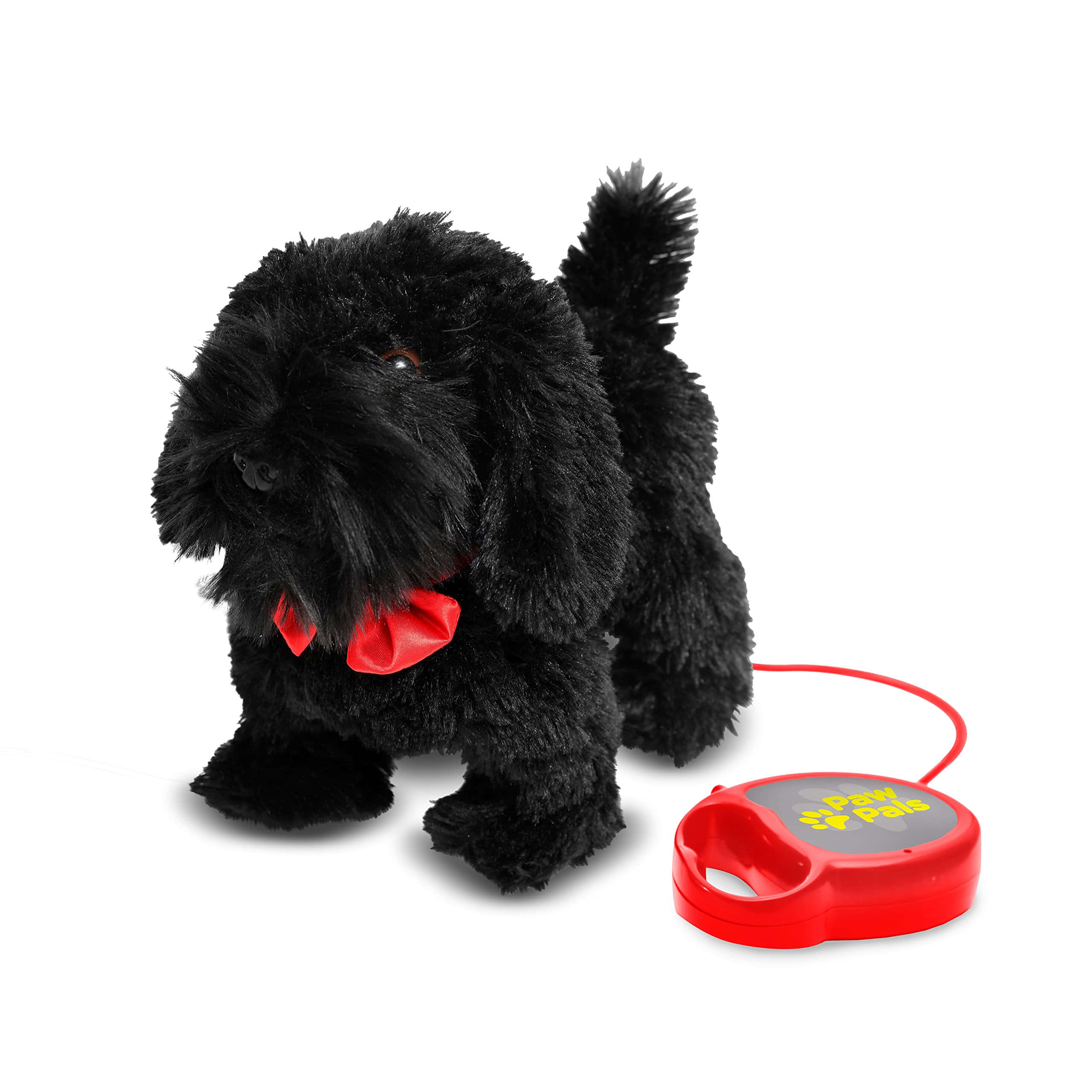 fluffy black toy dog, red bow, red remote control, 2K Desktop Wallpaper