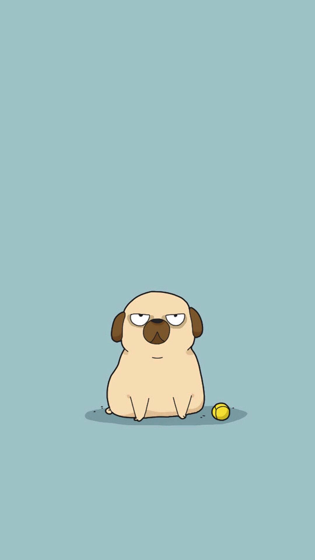 cartoon pug, grumpy expression, plain teal background, Full HD Phone Wallpaper