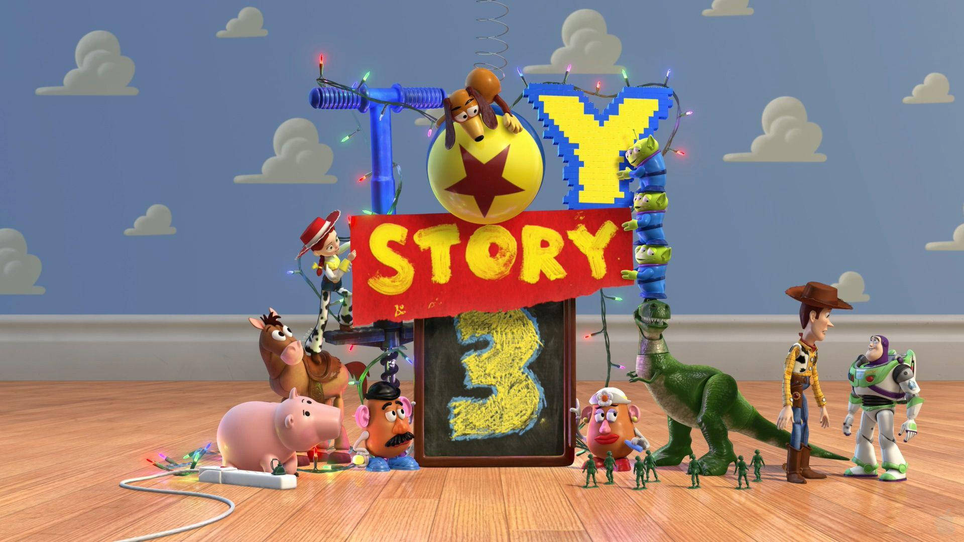 Toy Story 3, Toy Story 3 characters, festive sign, Full HD Desktop Wallpaper