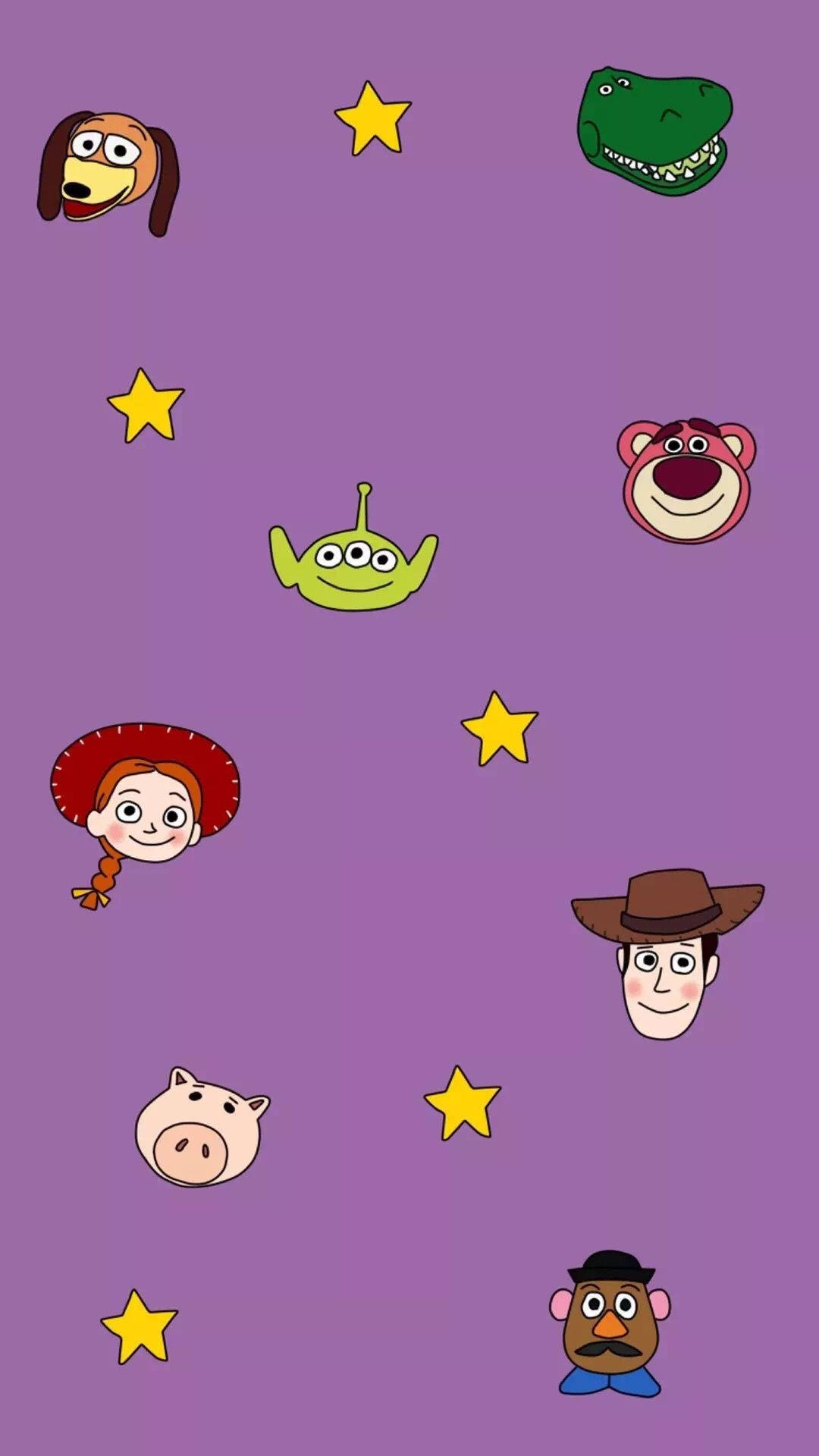 Toy Story 3, purple, floating Toy Story characters, Full HD Phone Wallpaper