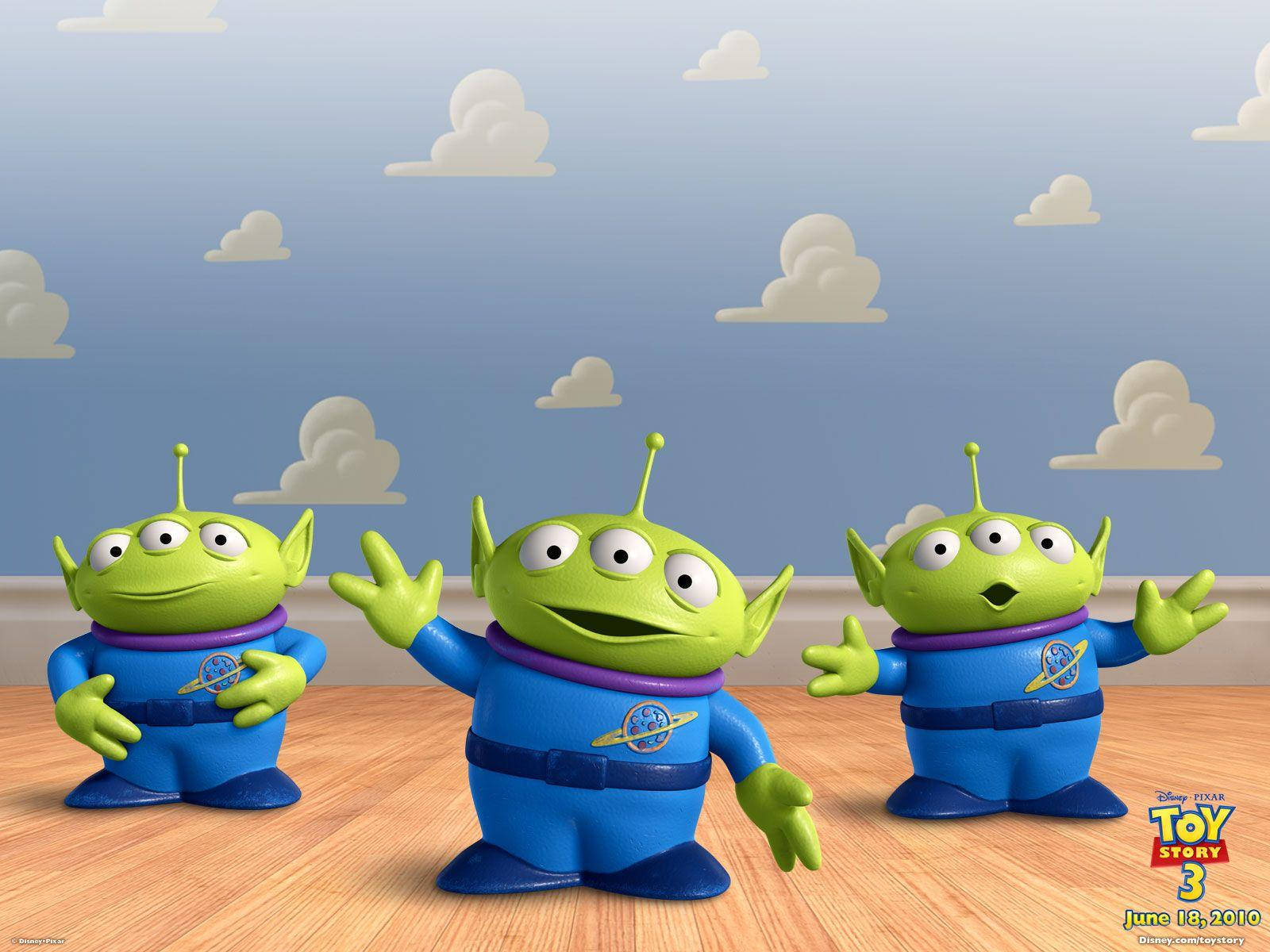 Toy Story 3, three aliens, green three-eyed aliens, HD Desktop Wallpaper