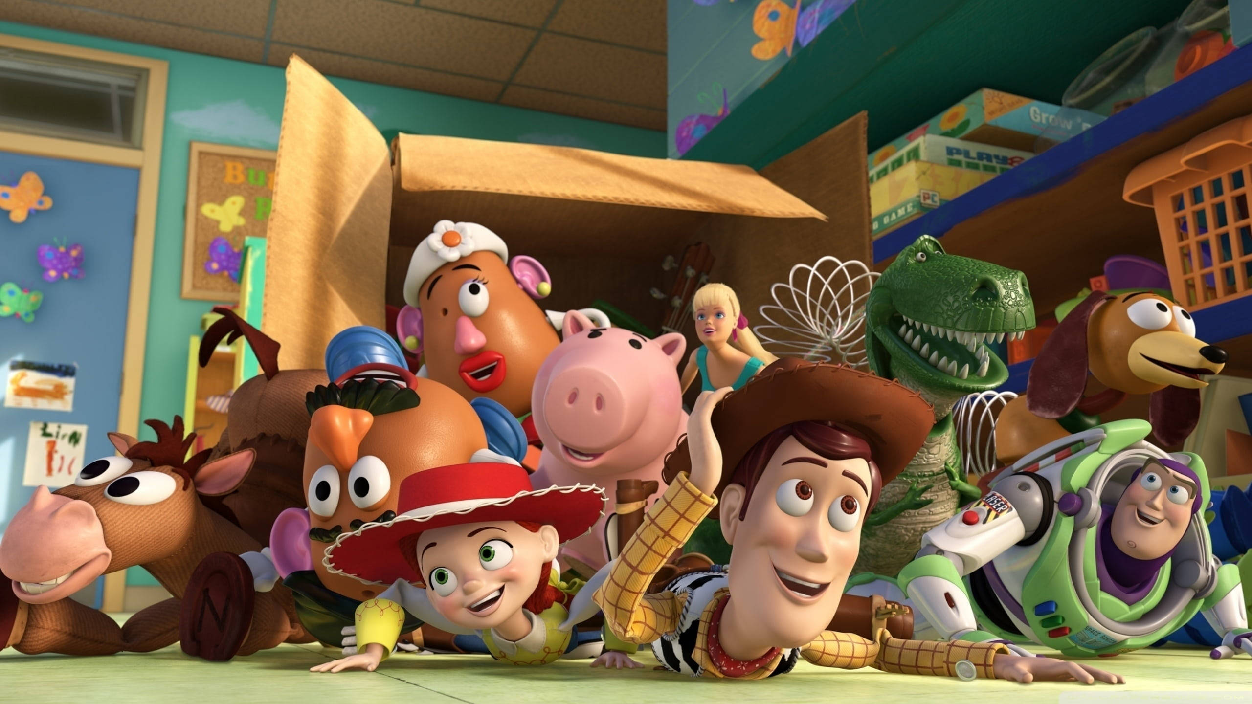 Toy Story 3, cardboard box, 3d-rendered, 2K Desktop Wallpaper