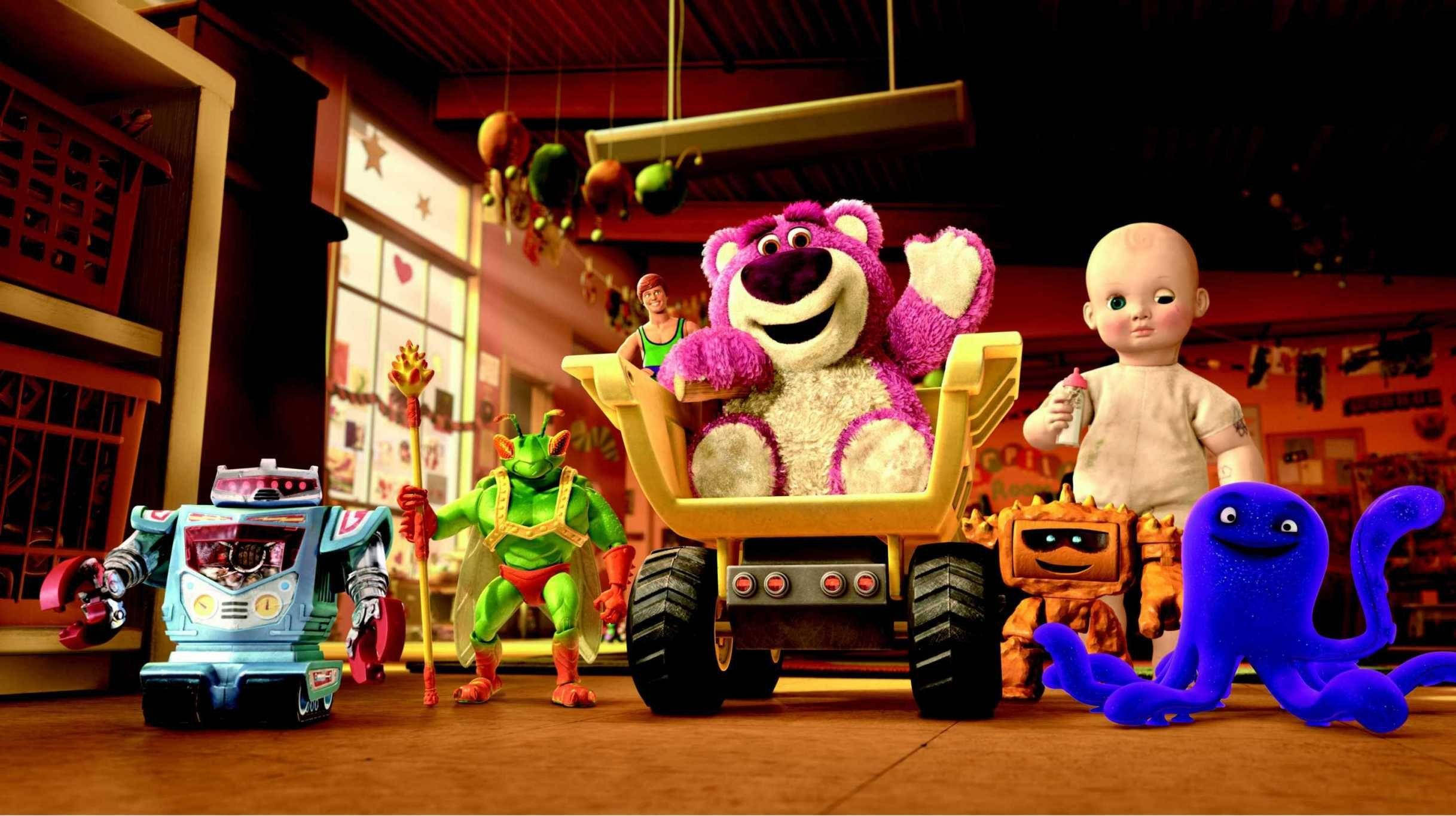 Toy Story 3, purple teddy bear, dump truck, Full HD Desktop Wallpaper