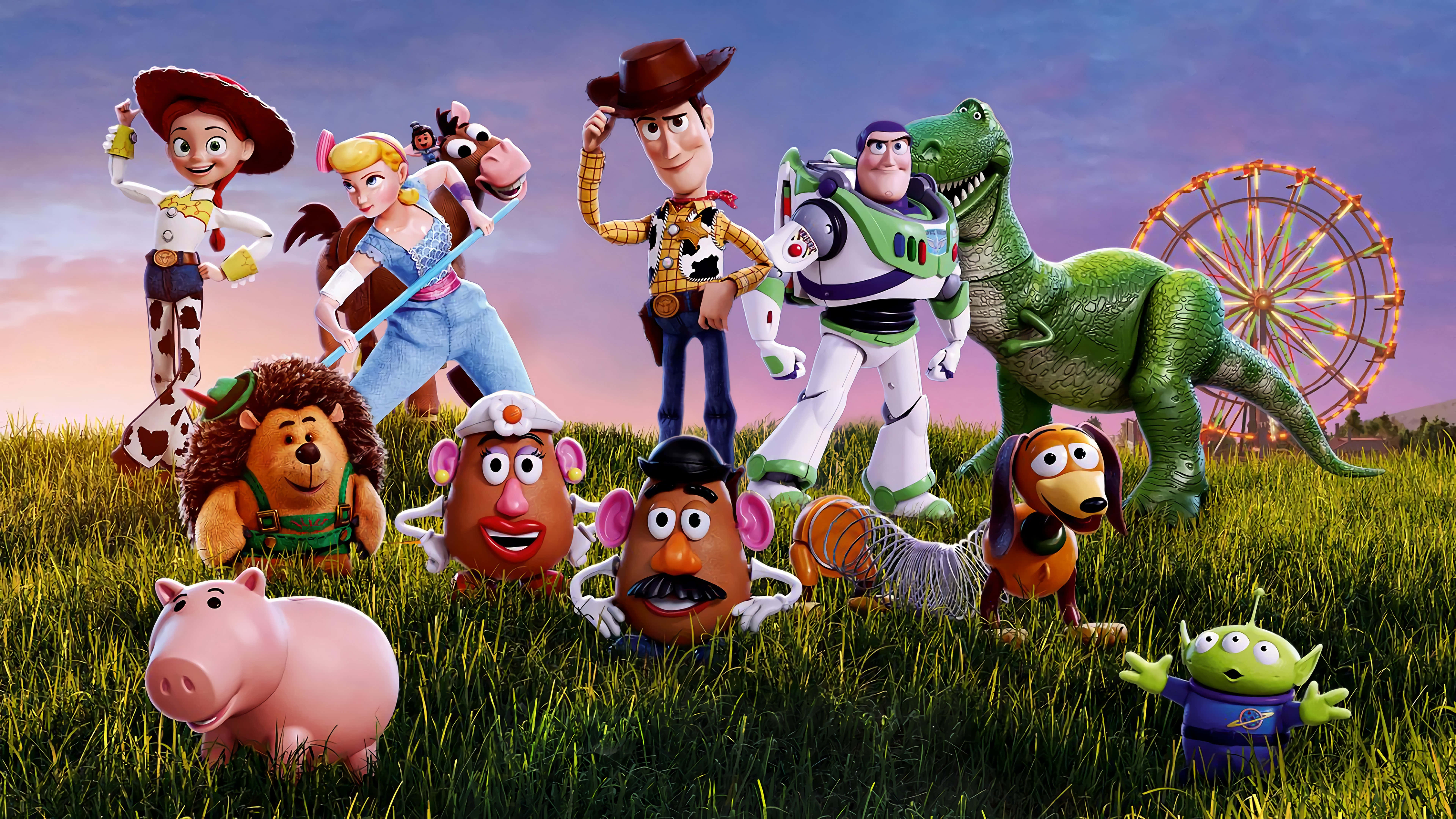 Toy Story 4, Toy Story characters, grassy field, 8K Desktop Wallpaper