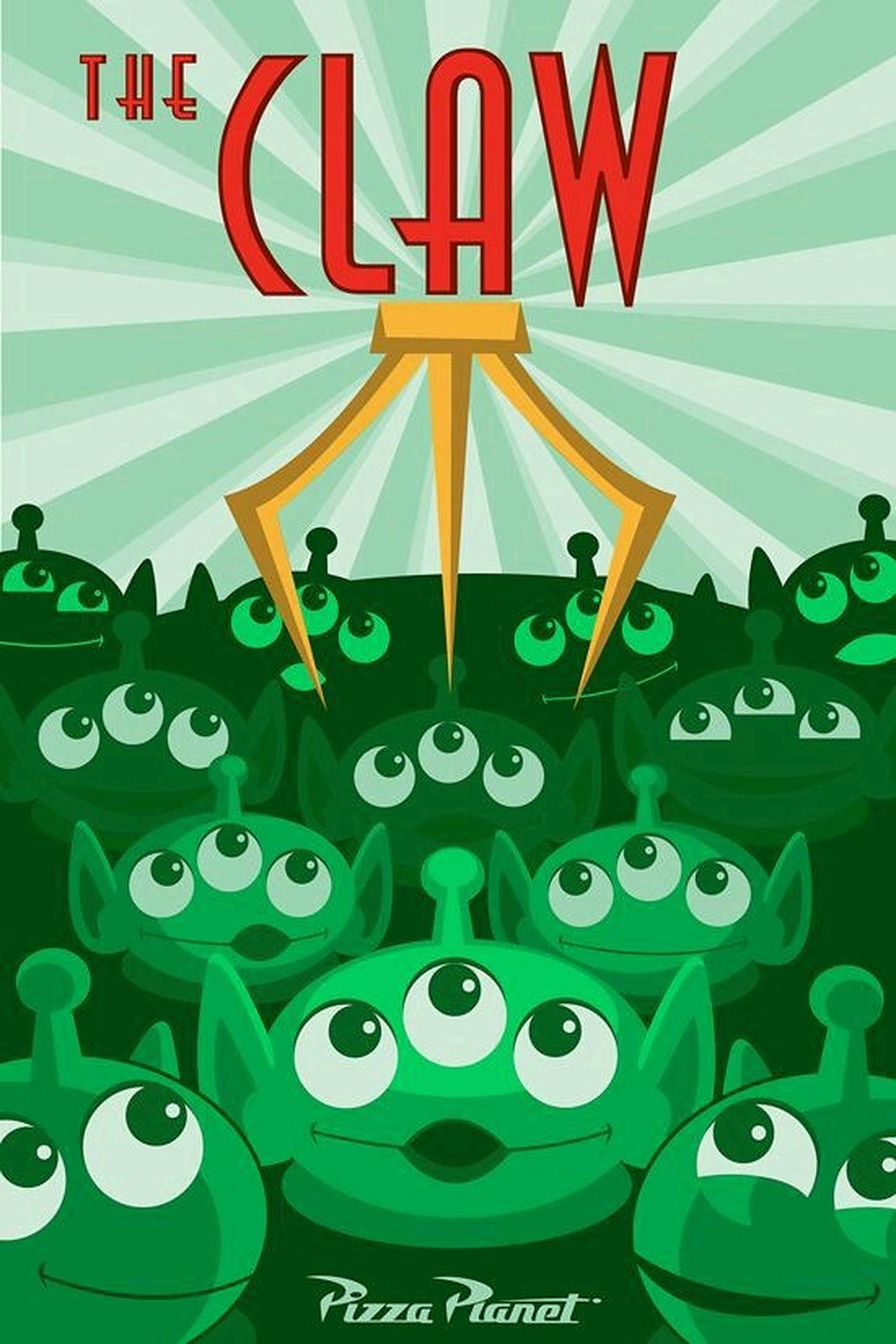 Toy Story Alien, golden claw, sunburst background, Full HD Phone Wallpaper