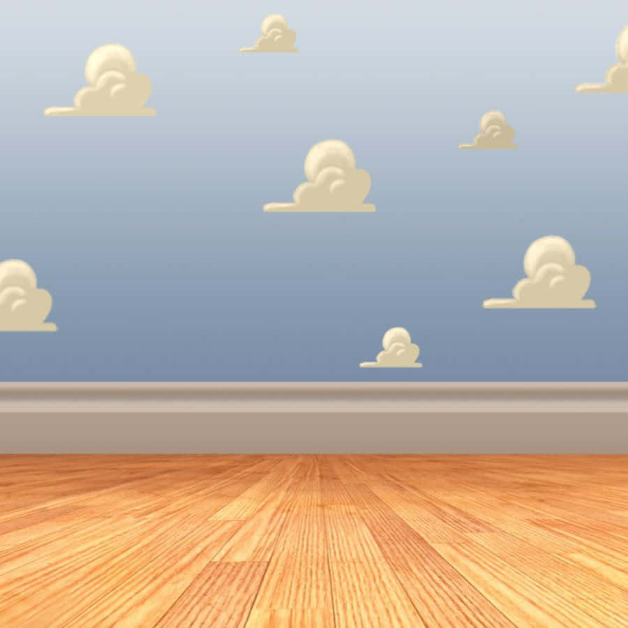 Toy Story Cloud, wooden floor, blue wall, SD Desktop Wallpaper