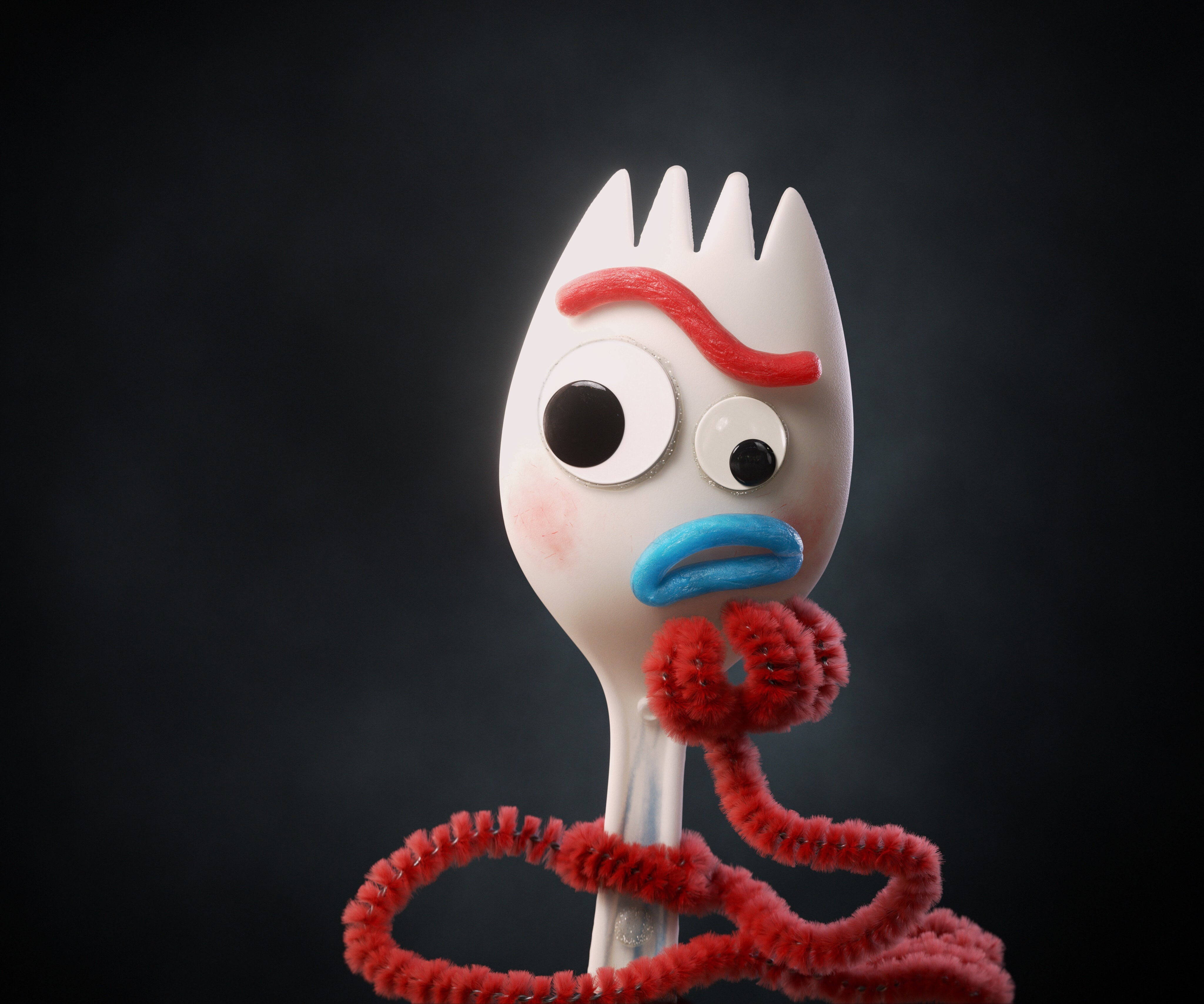 Toy Story Forky, white plastic fork, googly eyes, 4K Desktop Wallpaper
