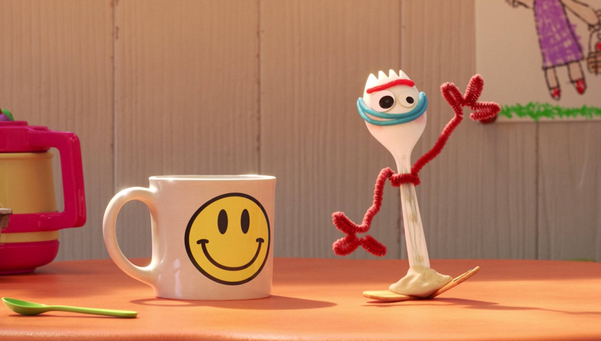 Toy Story Forky, red pipe cleaner limbs, blue headband, HD Desktop Wallpaper