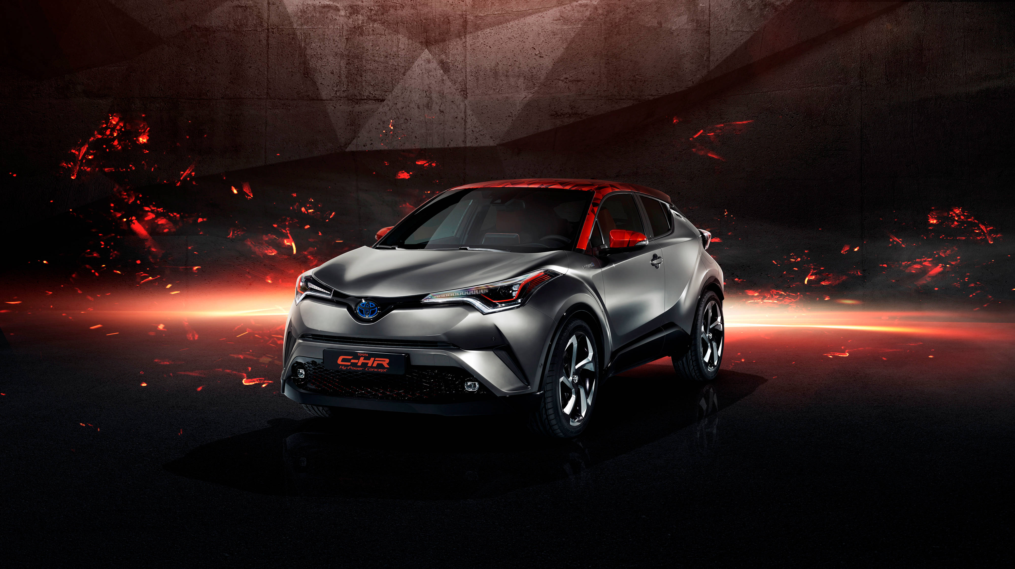 Toyota C-HR, silver, red lighting, 4K Desktop Wallpaper