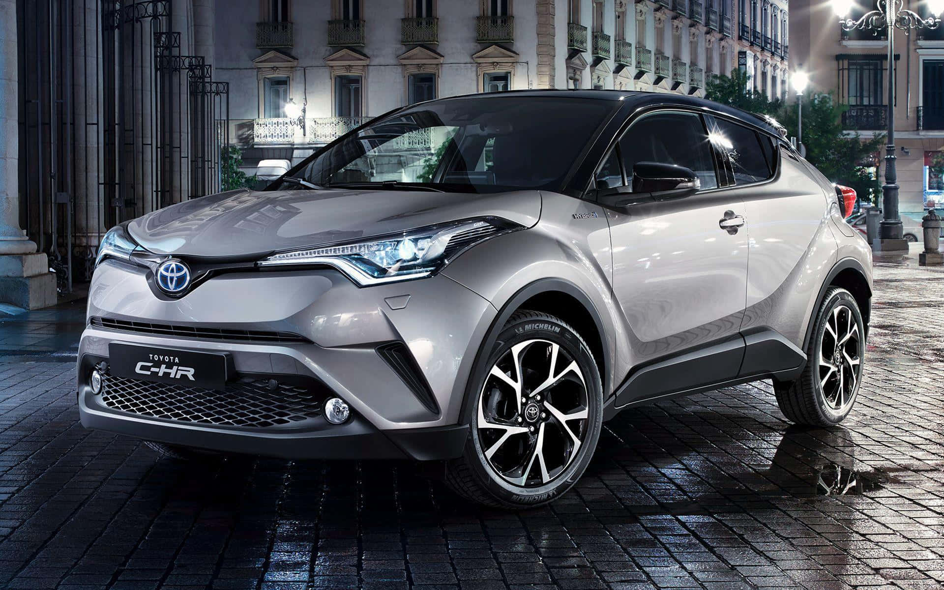 Toyota C-HR, silver, city lights, Full HD Desktop Wallpaper