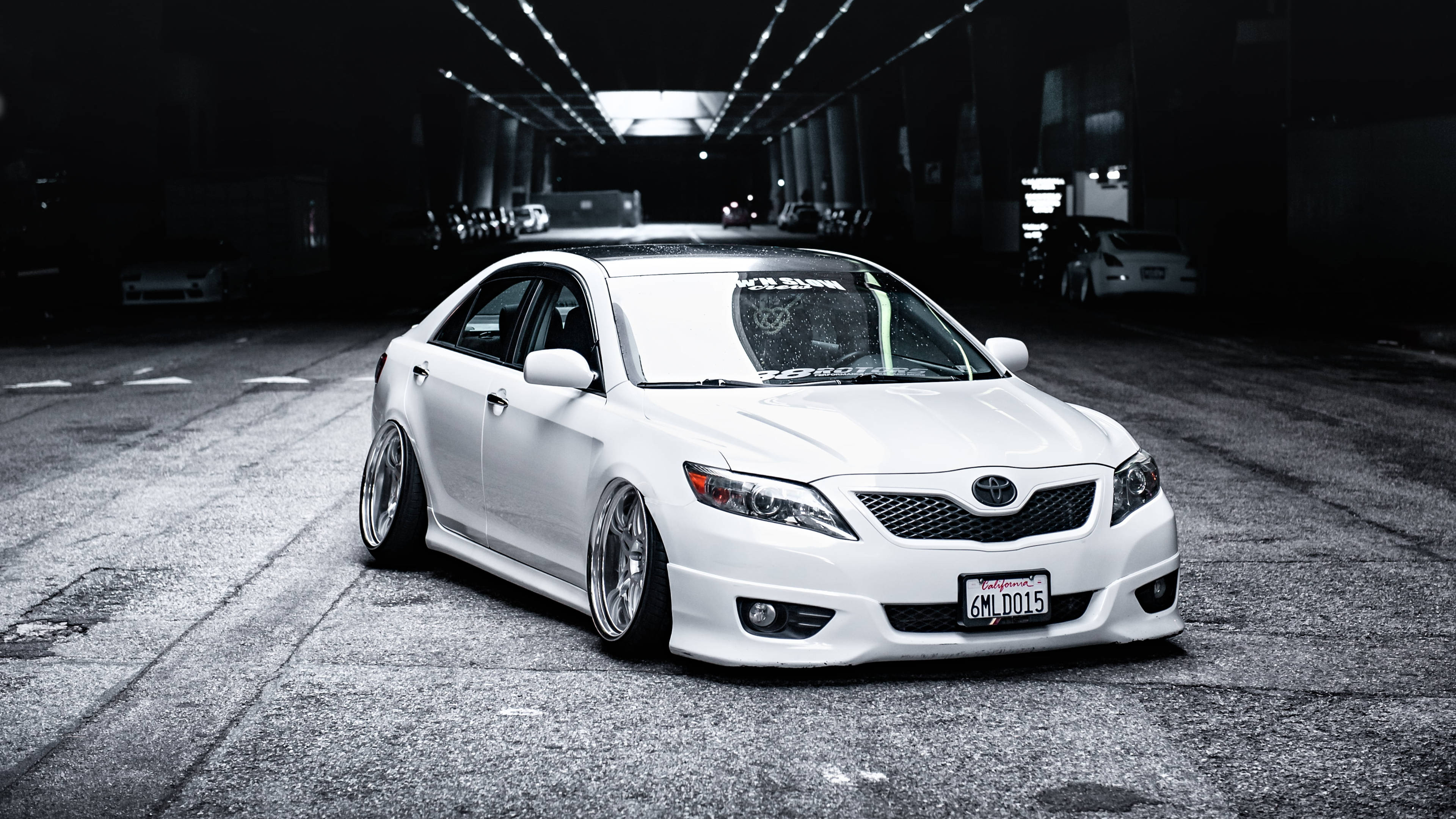 Toyota Camry, white, modified sedan, 4K Desktop Wallpaper