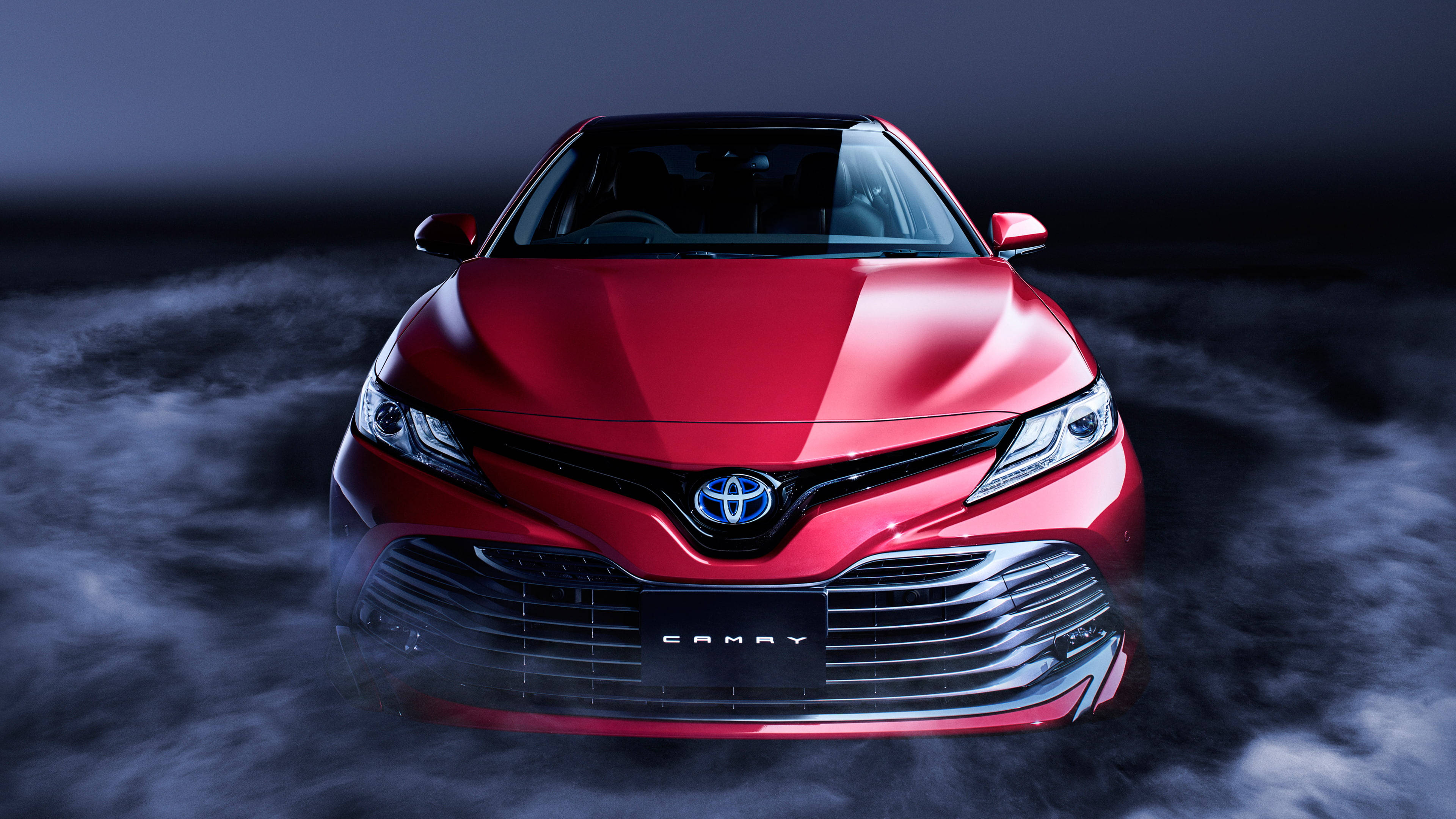 Toyota Camry, glossy red, dramatic studio lighting, 4K Desktop Wallpaper