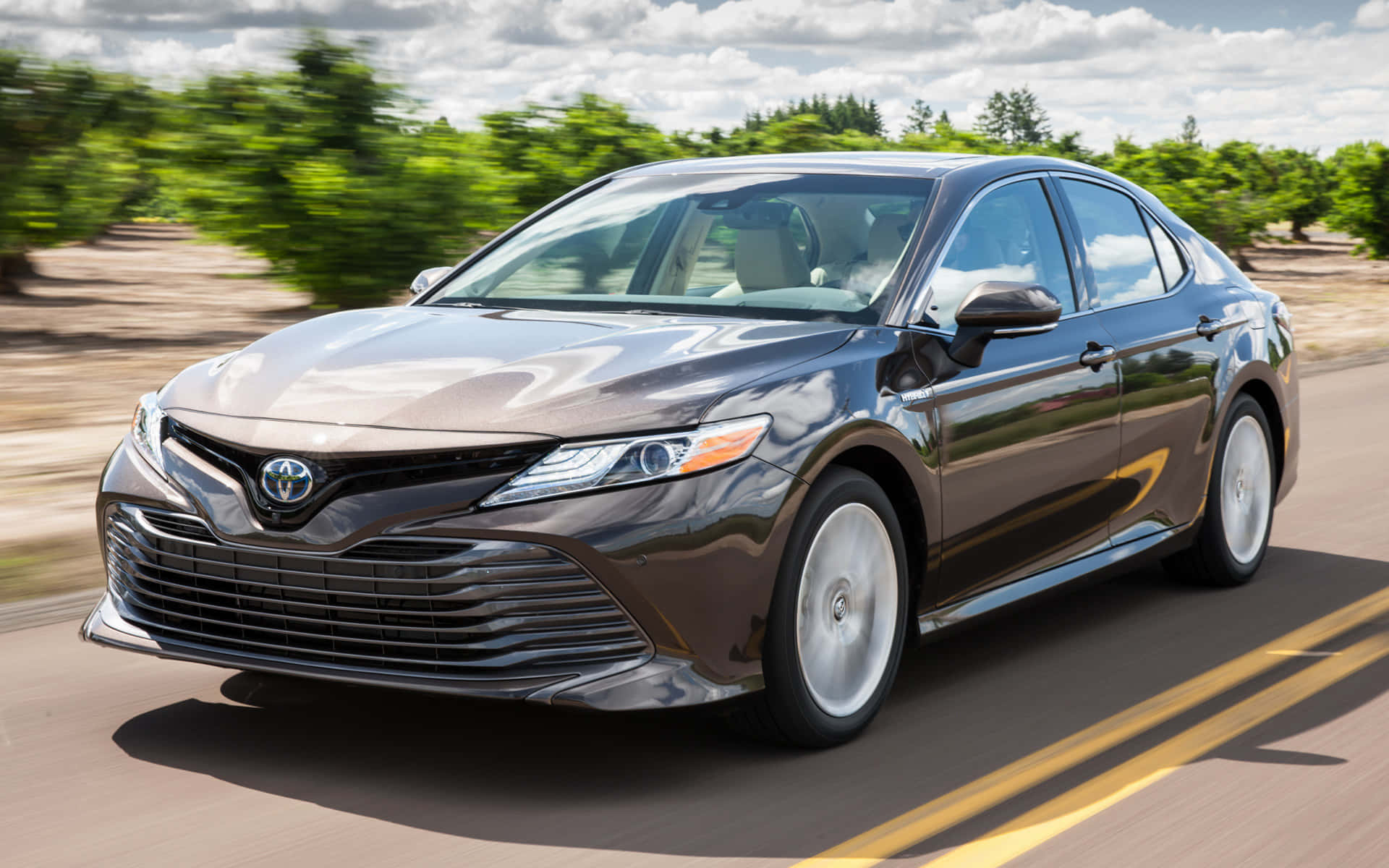 Toyota Camry, dark brown, sunlit road, Full HD Desktop Wallpaper