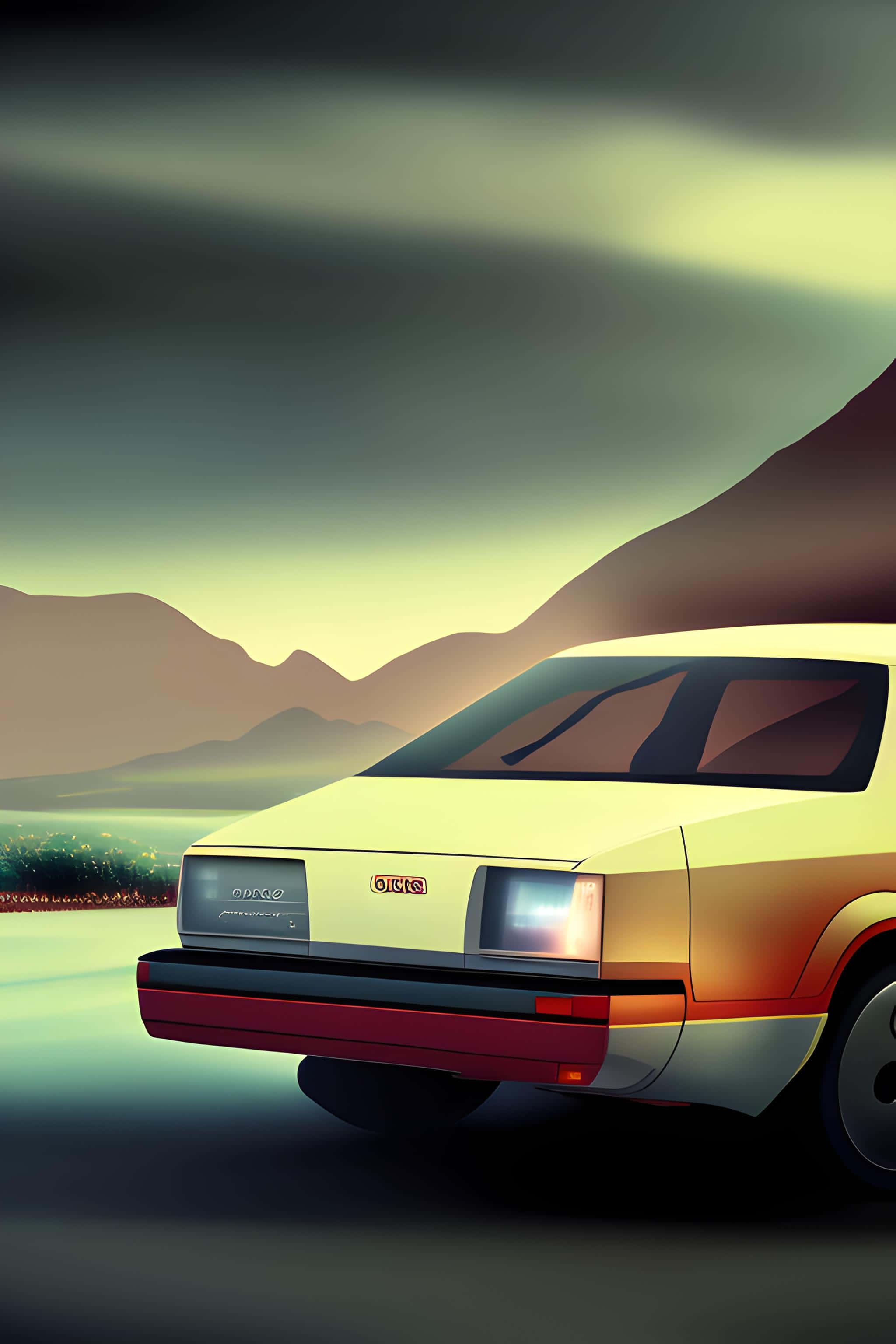 Vintage Toyota Celica, retro yellow, red trim, 2K Phone Wallpaper
