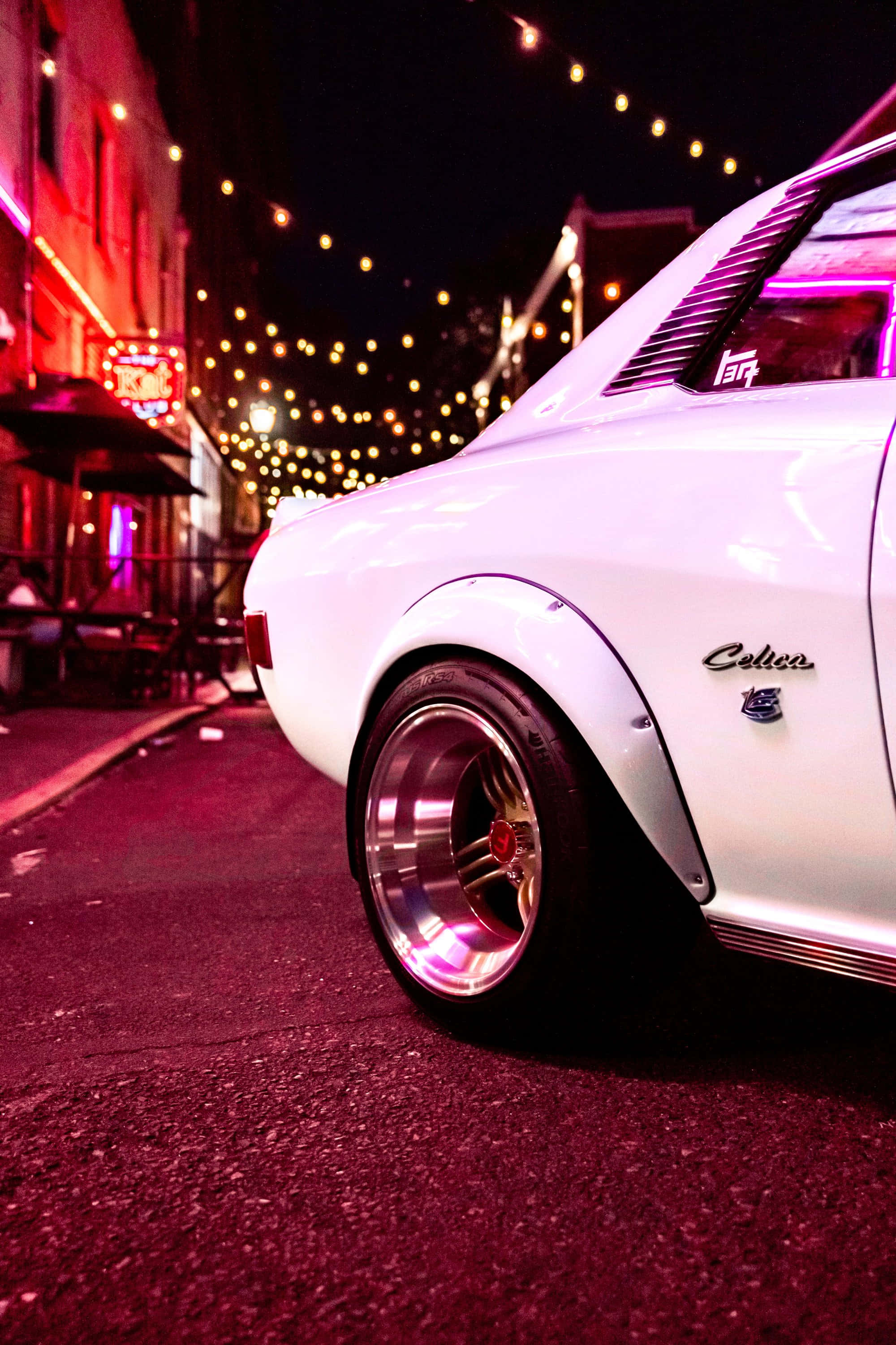 Toyota Celica, white, neon lights, 2K Phone Wallpaper