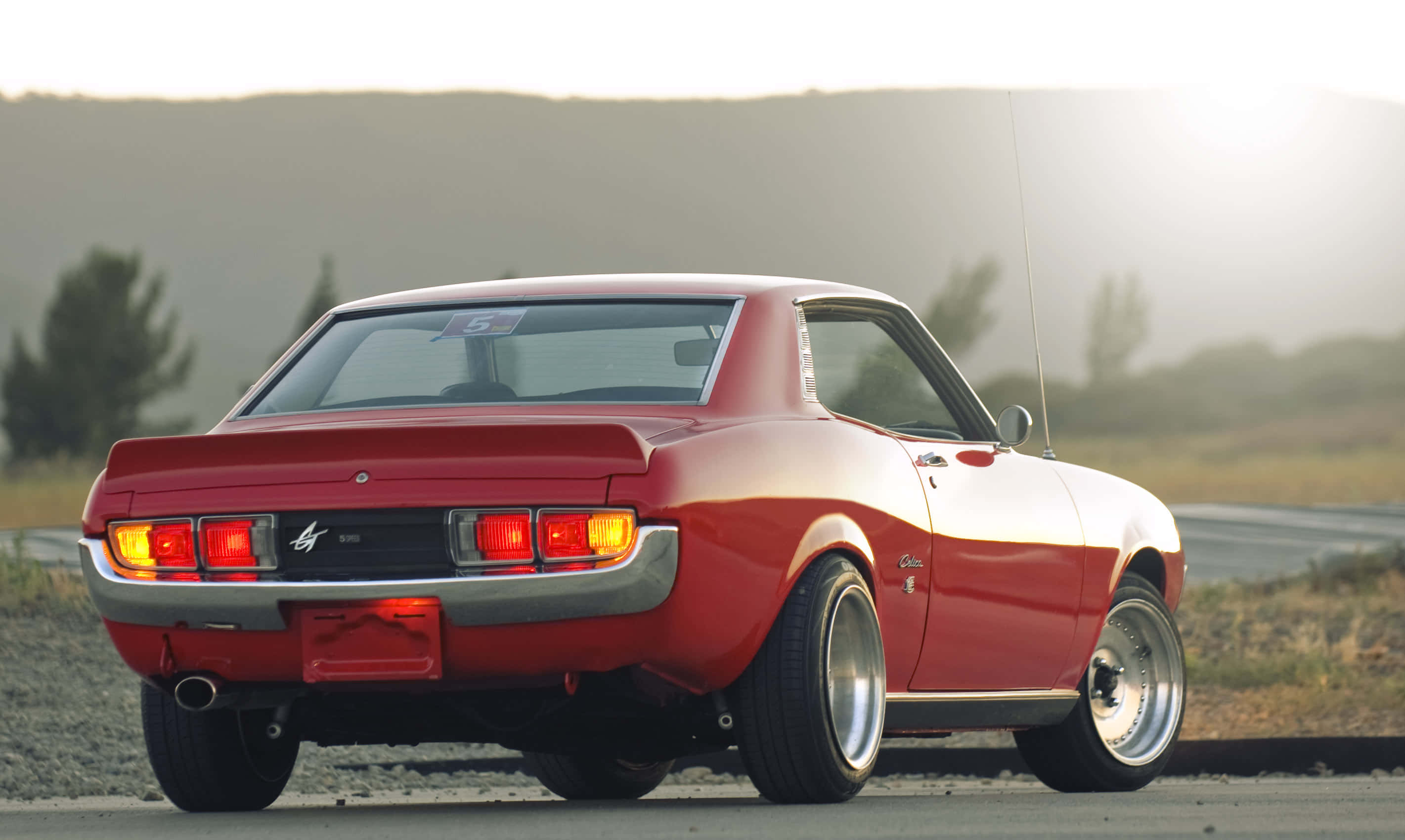 Toyota Celica, red and white, chrome wheels, 2K Desktop Wallpaper