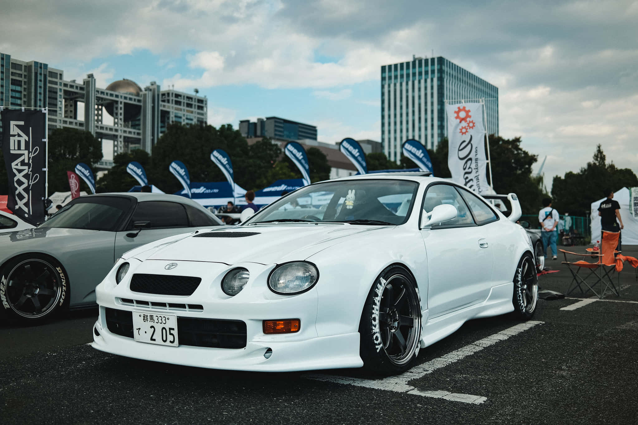 White Toyota Celica, custom sports car, black wheels, Full HD Desktop Wallpaper