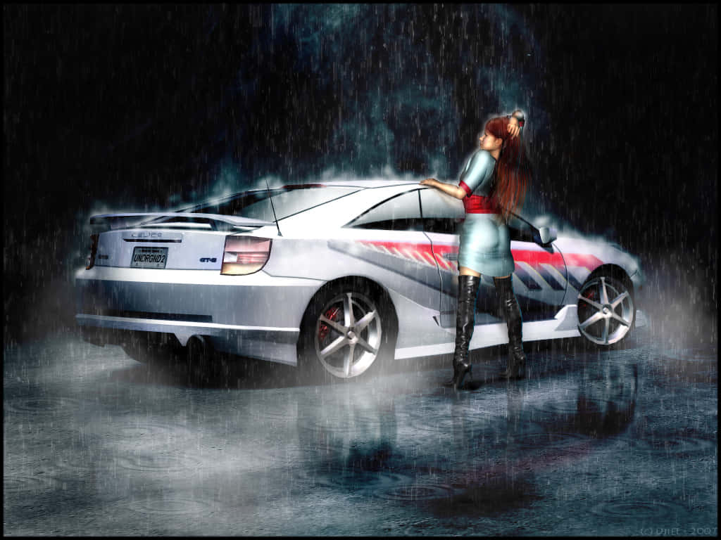 Toyota Celica G T, silver sports car, glowing red accents, SD Desktop Wallpaper