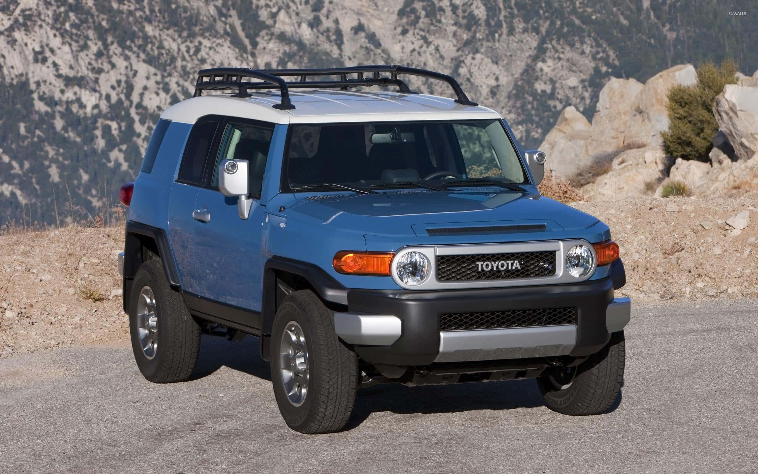 Toyota FJ Cruiser, blue and white, roof rack, 2K Desktop Wallpaper
