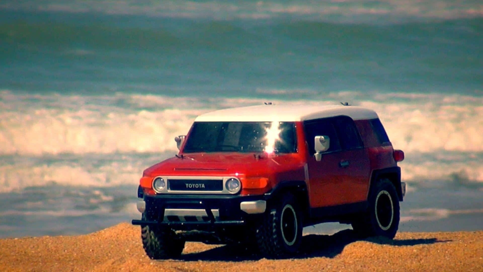 Toyota FJ Cruiser, red and white, sandy beach, Full HD Desktop Wallpaper