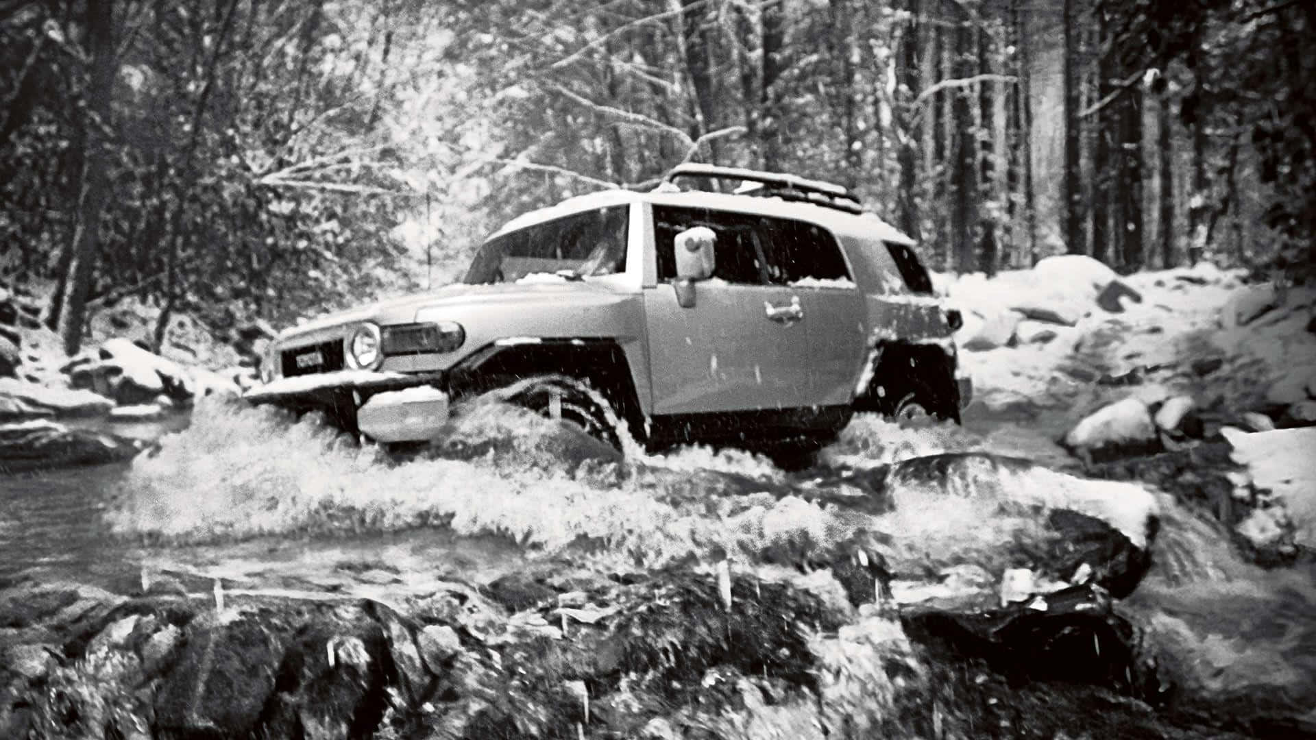 Toyota FJ Cruiser, mountain terrain, snowy forest stream, Full HD Desktop Wallpaper