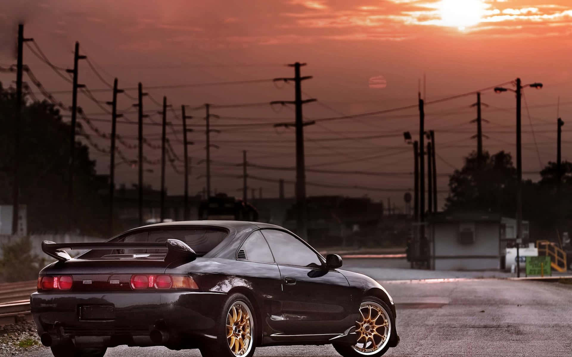 Toyota MR2, black, gold rims, Full HD Desktop Wallpaper
