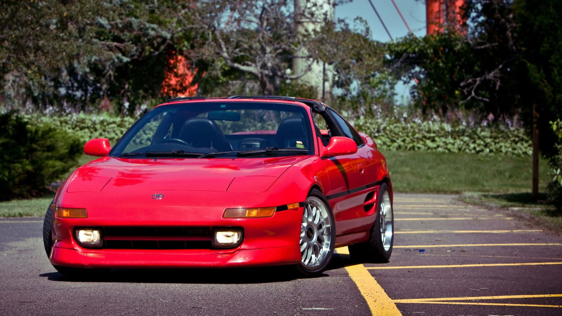 Toyota MR2, sunset road, vibrant red, Full HD Desktop Wallpaper