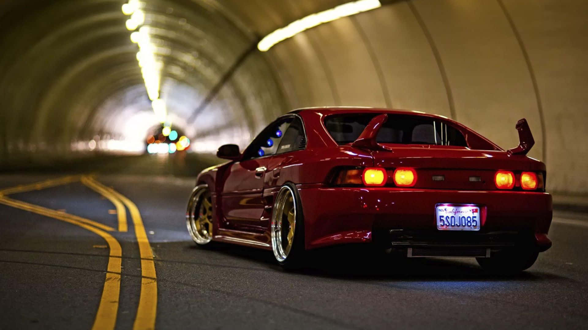 Toyota MR2, glossy red, glowing taillights, Full HD Desktop Wallpaper